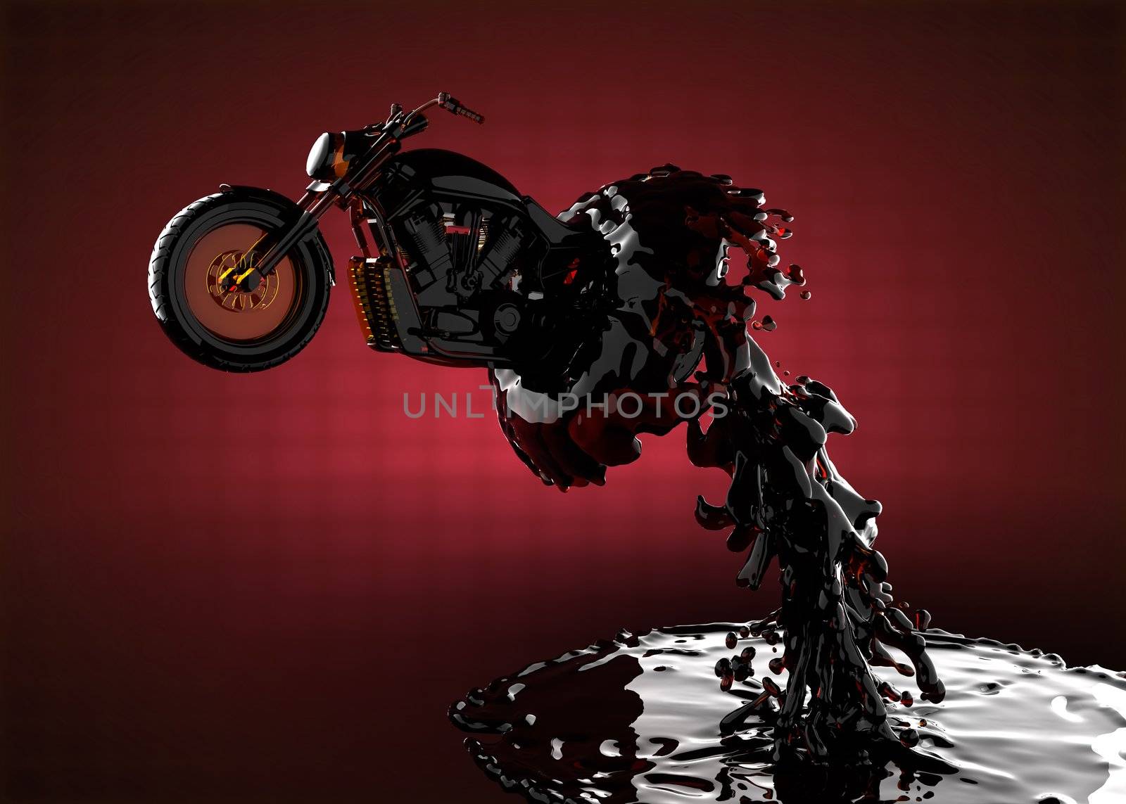 chopper bike in liquid made in 3D