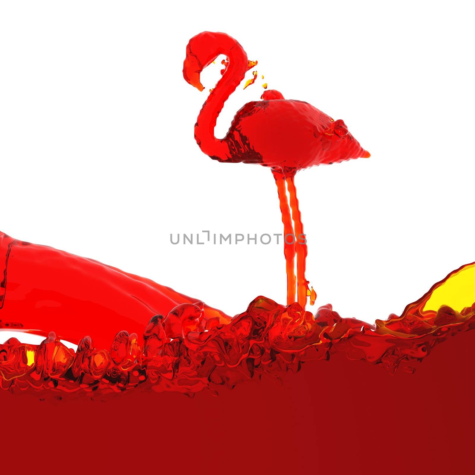 Flamingo of liquid made in 3D graphics