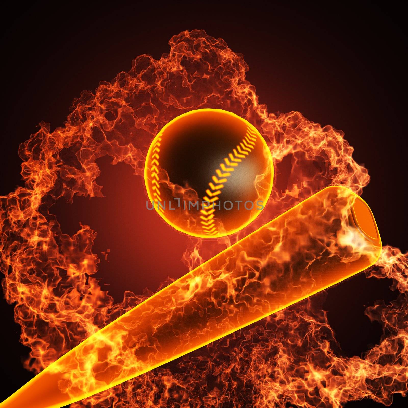 Baseball in fire made in 3D