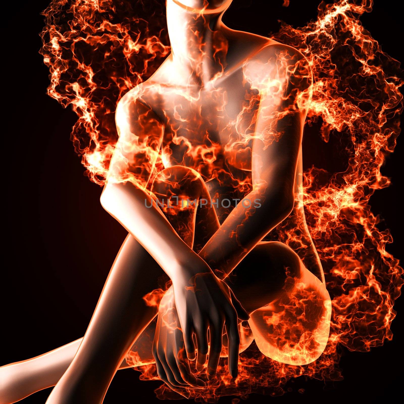Sexy  woman in fire made in 3d