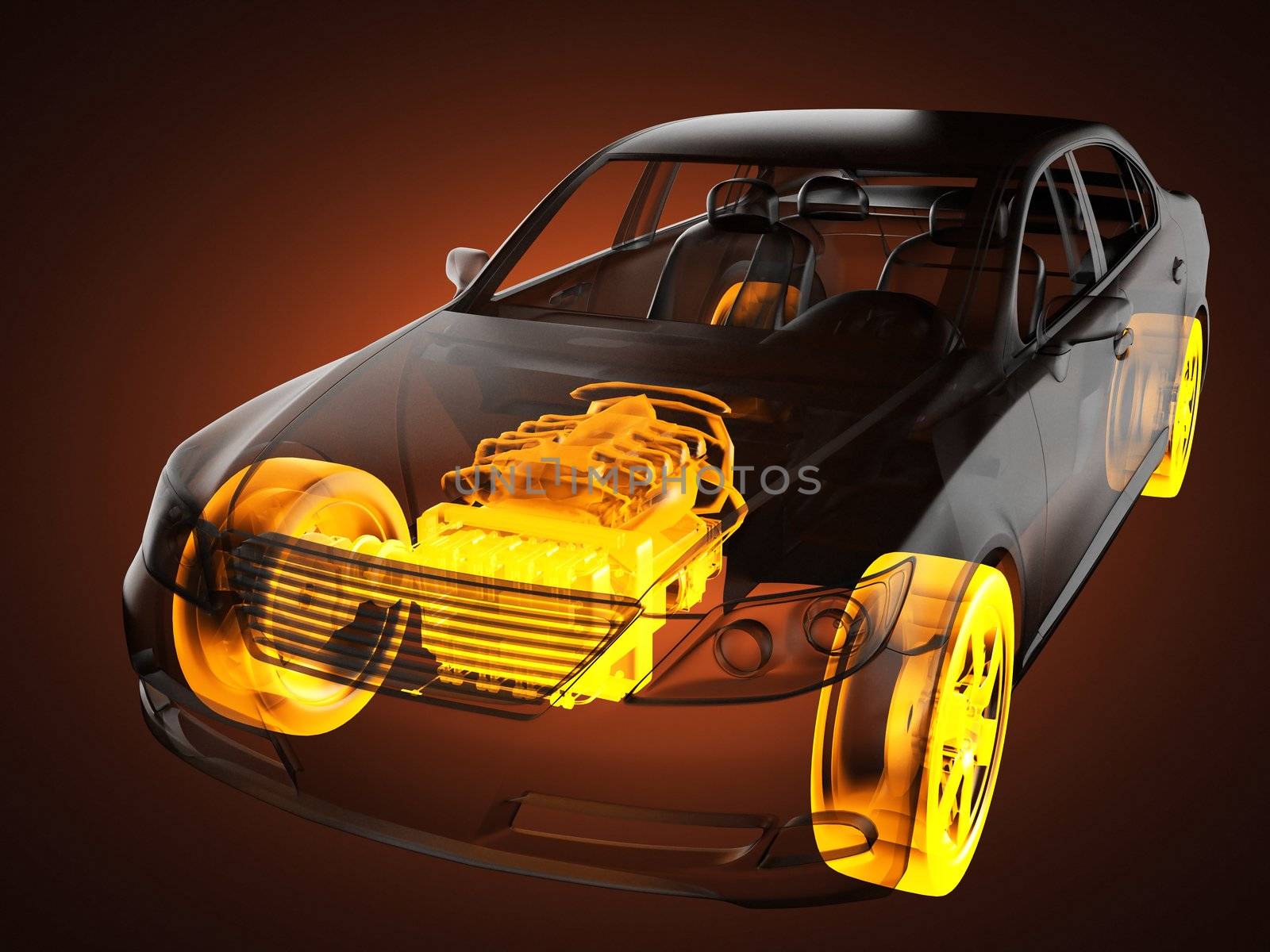 transparent car concept made in 3D graphics