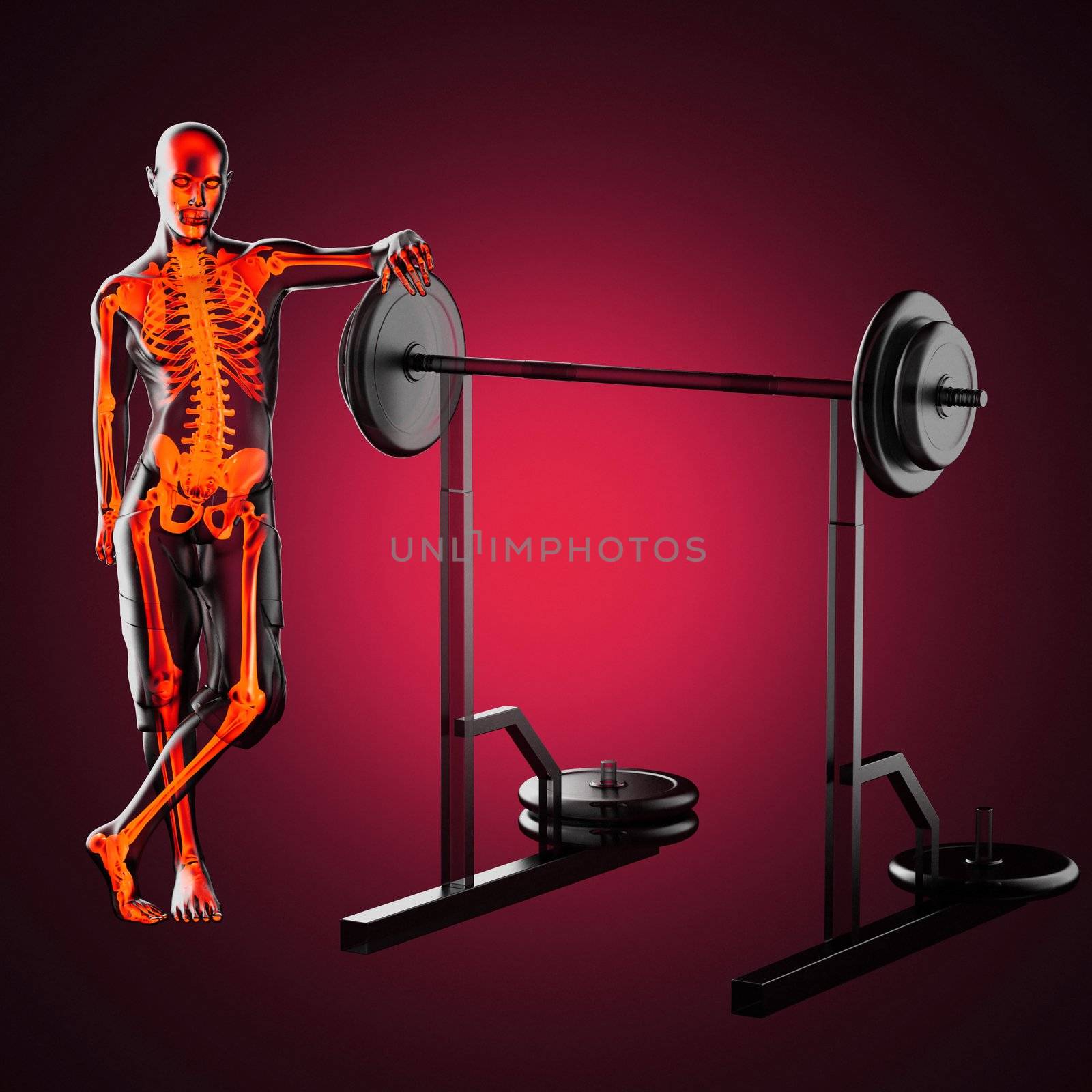 human radiography scan in gym room made in 3d