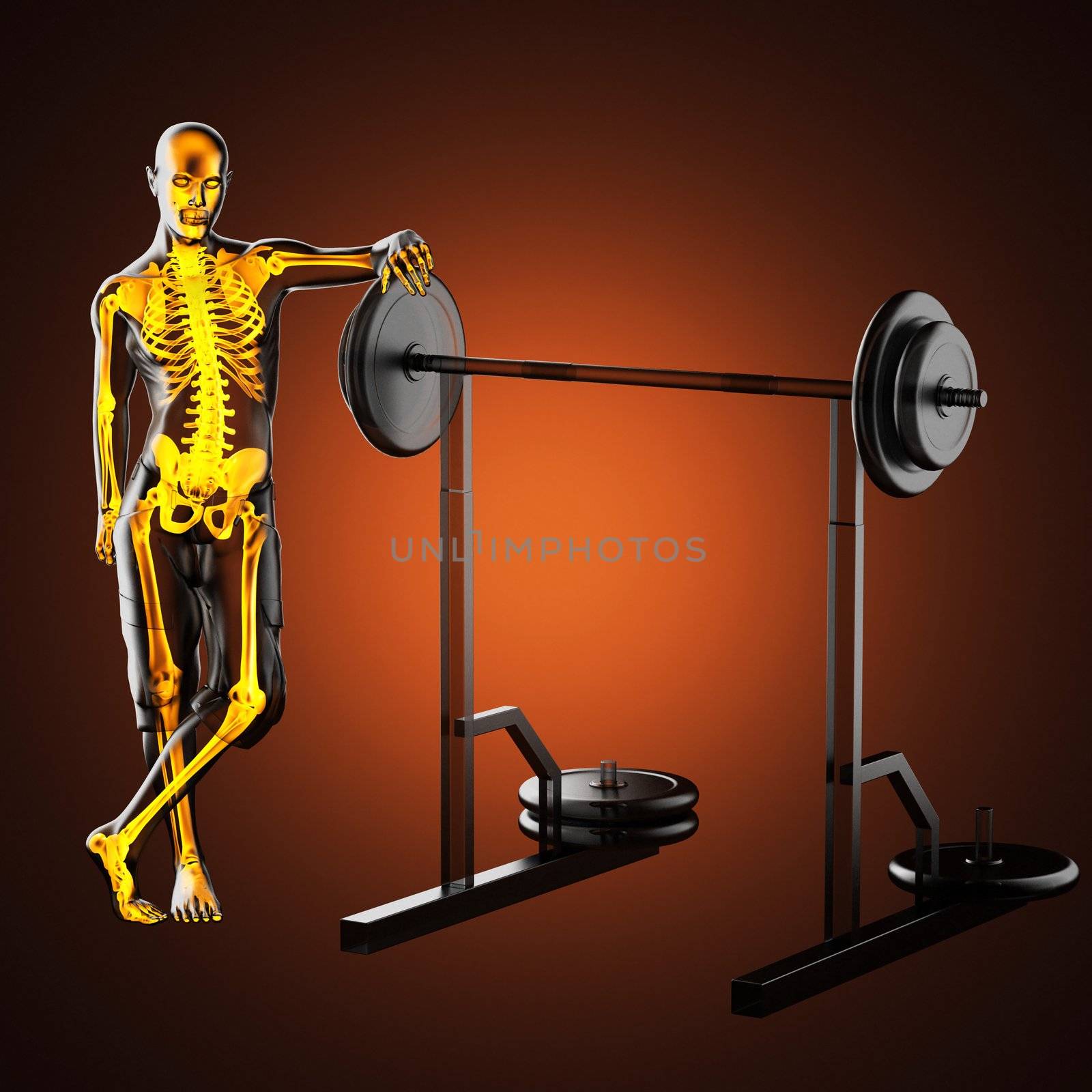 human radiography scan in gym room made in 3d