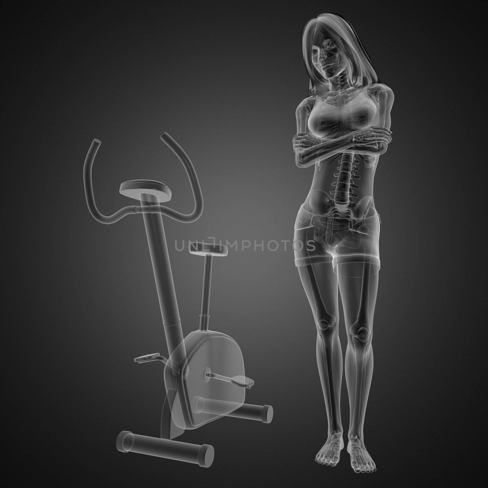 woman  radiography scan in gym room made in 3D