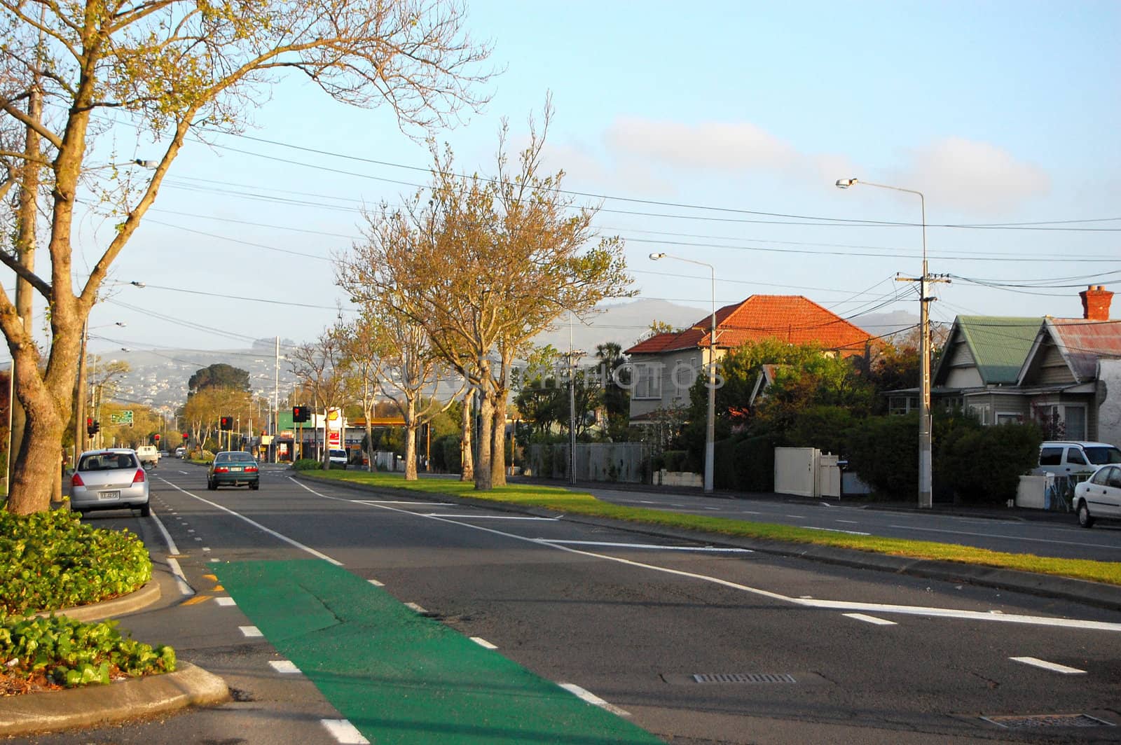 Street with bicycle lane Christchurch by danemo