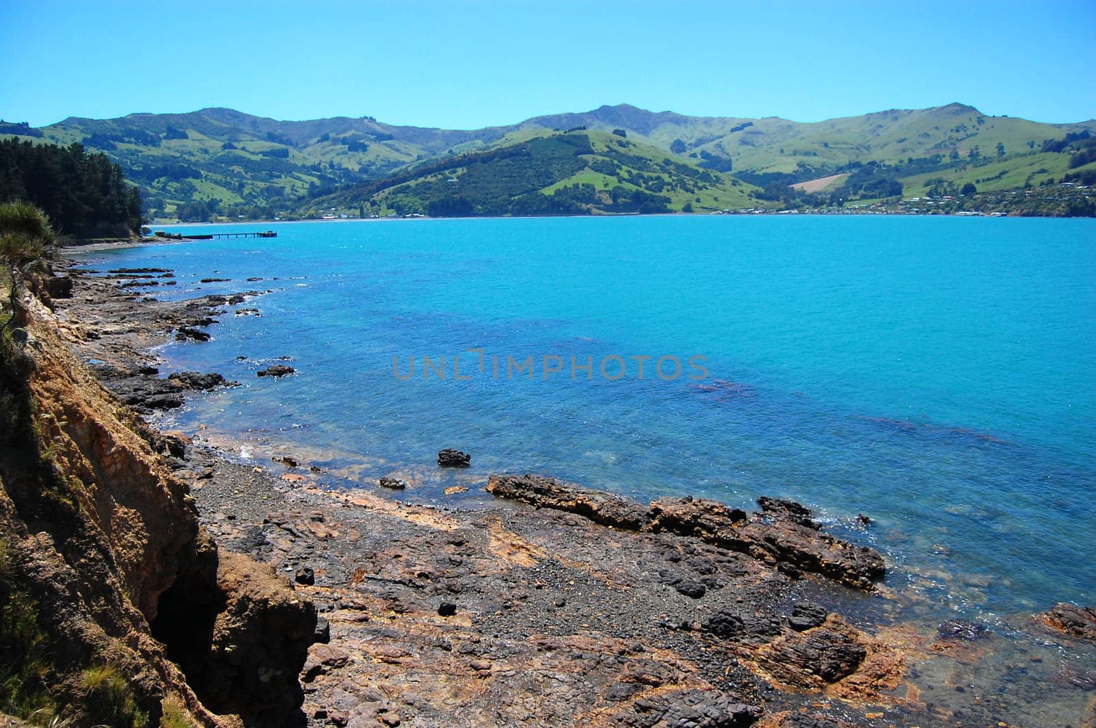 Rocky coast at Banks Peninsula New Zealand