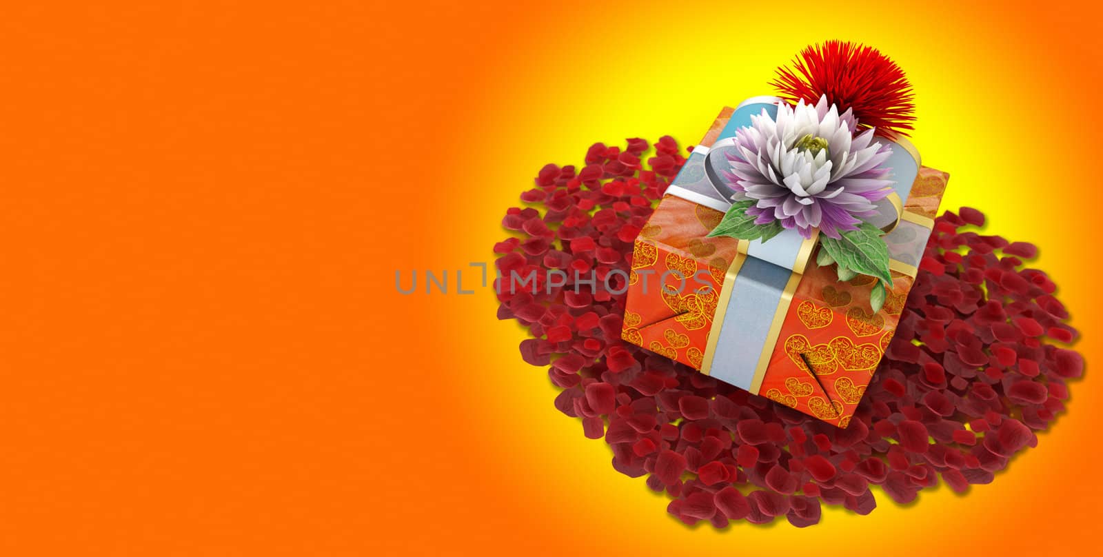 holiday flowers with gift box and rose petals by denisgo