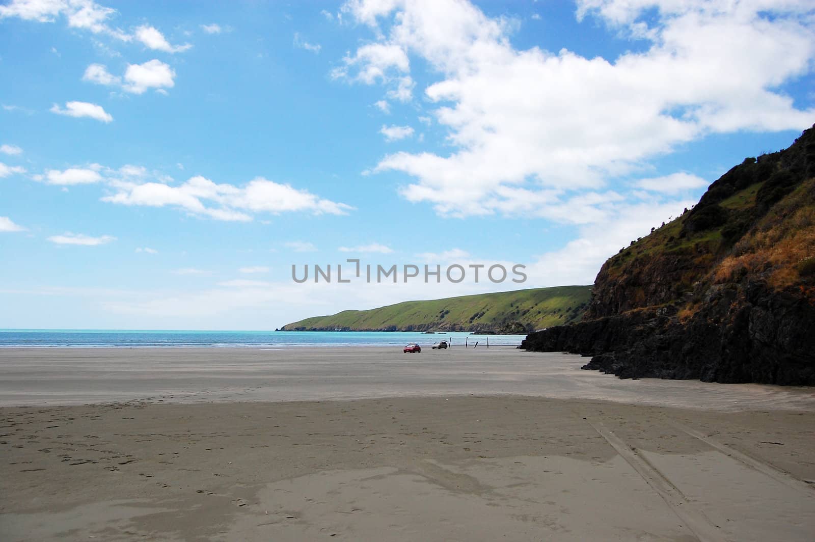 Sand beach, Banks Peninsula, New Zealand