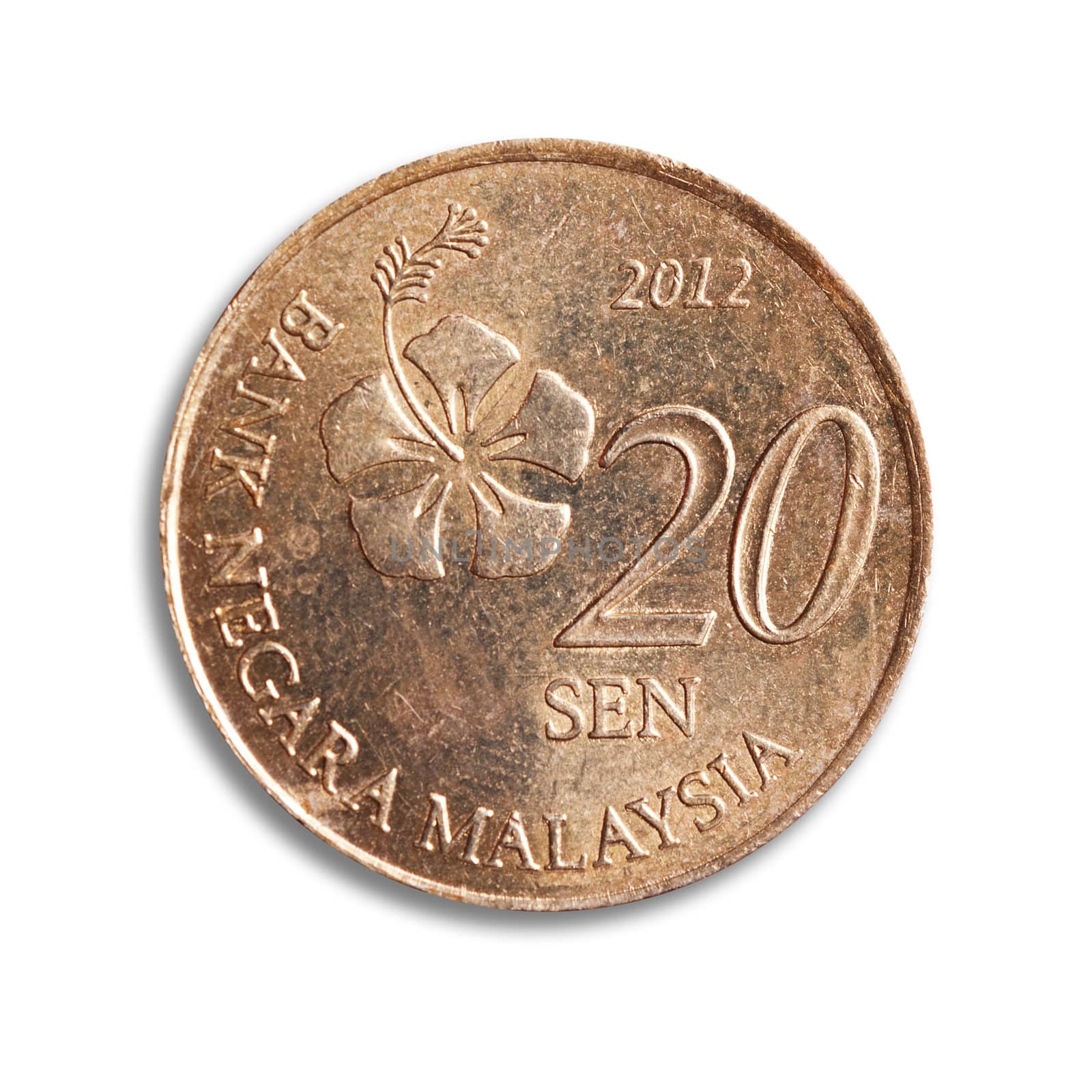 Malaysian coin, white backgroudn, clipping path.