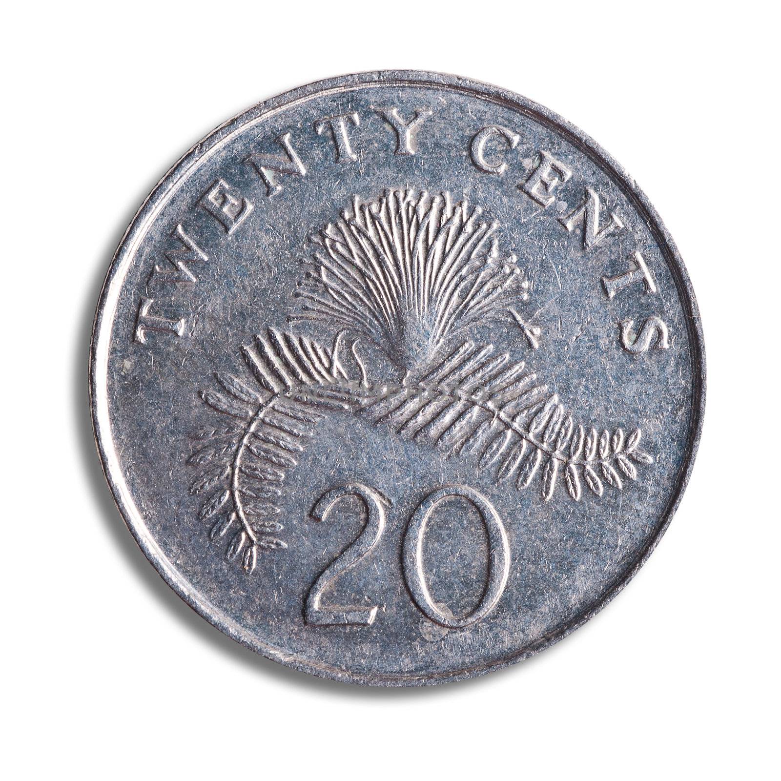 Singaporean coin, white backgroudn, clipping path.