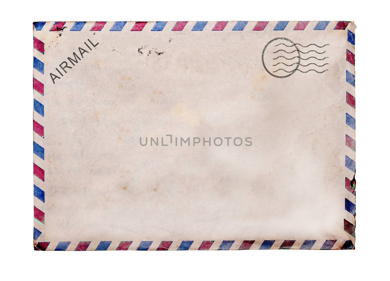 Old blank post card white background, clipping path.