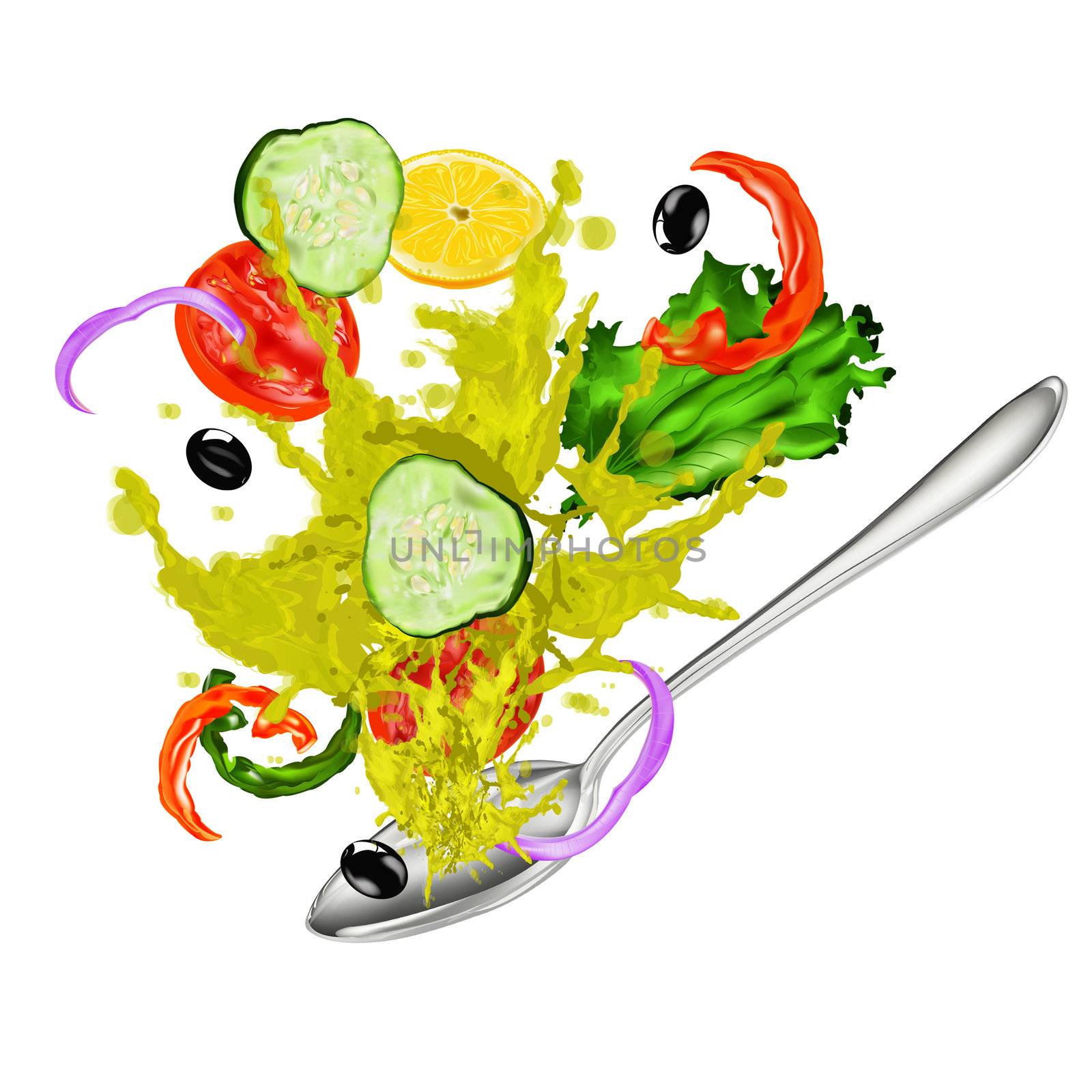 Fresh vegetarian vegetable salad and natural olive oil