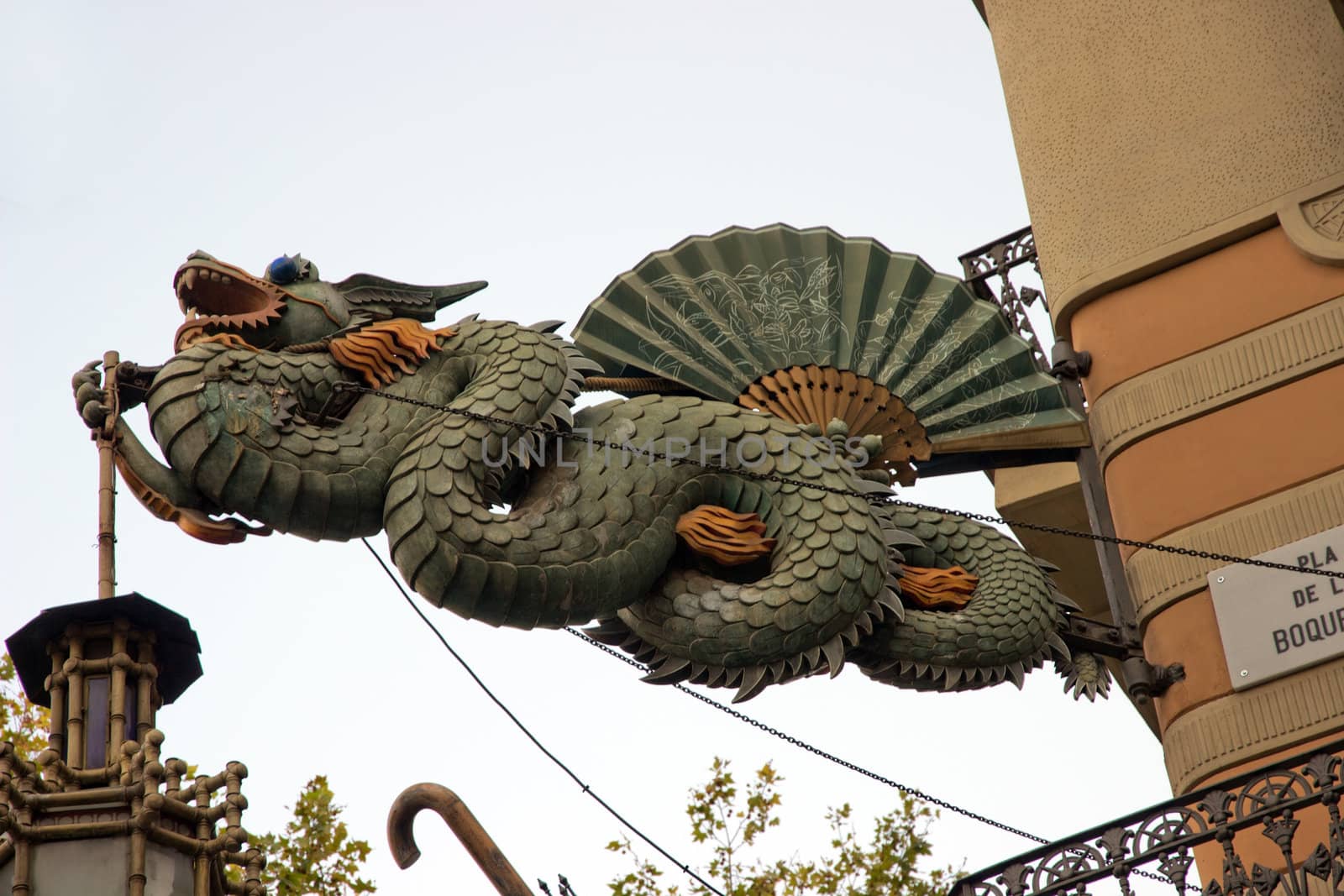 Dragon lamp on La Rambla in Barcelona. Spain.