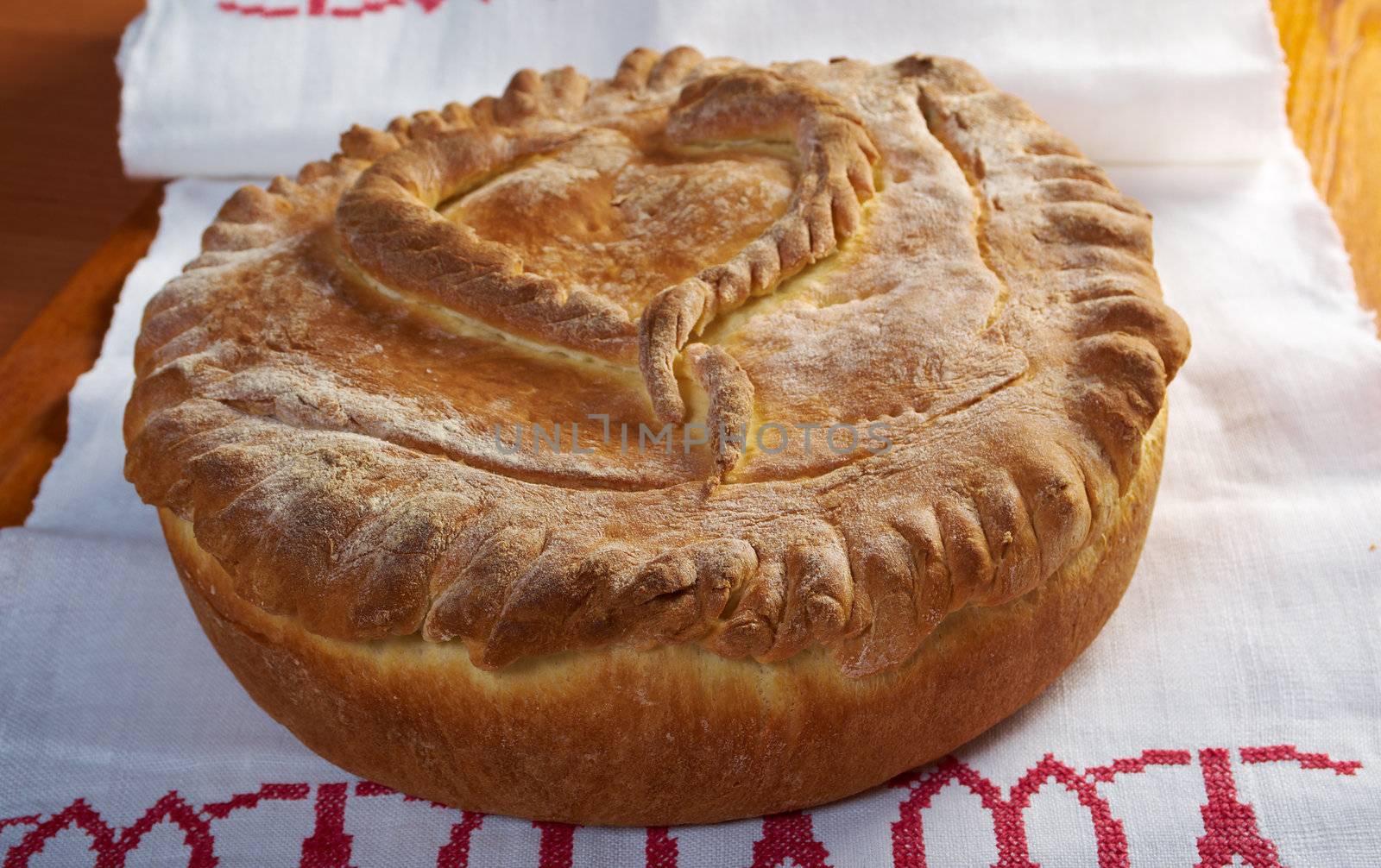 fish pie  with codfish and halibut.closeup.coulibiac 
