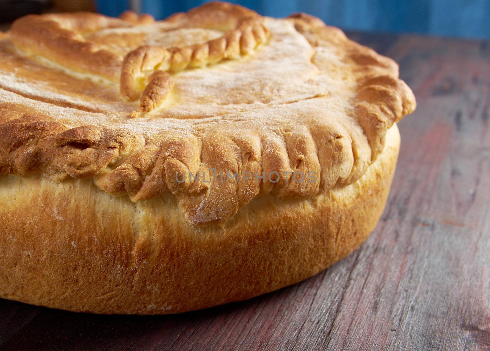 fish pie  with codfish and halibut.closeup.coulibiac . Shallow depth-of-field