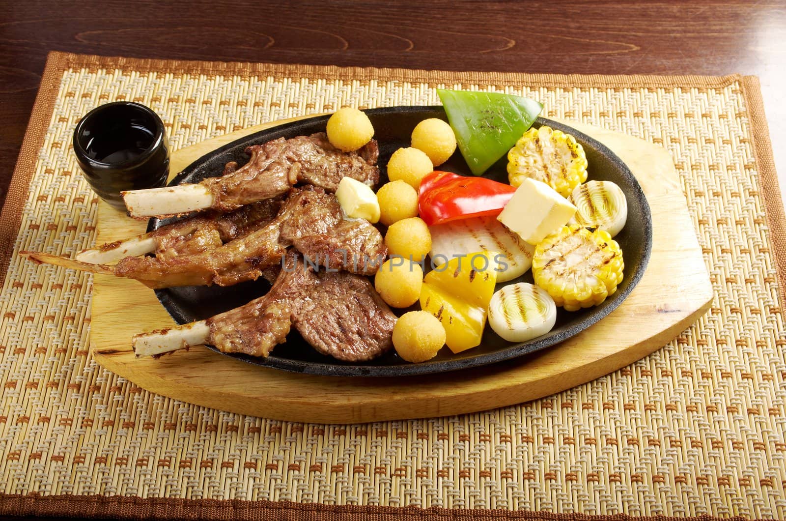 Japanese cuisine .Japanese spare ribs on a plate .meat lamb on rib 