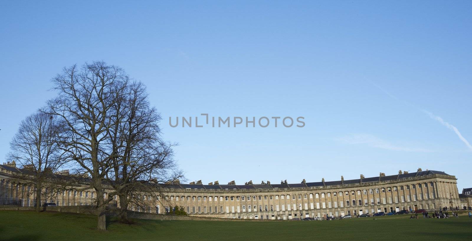Royal Crescent. 18th century Georgian style building in Bath, England, United Kingdom