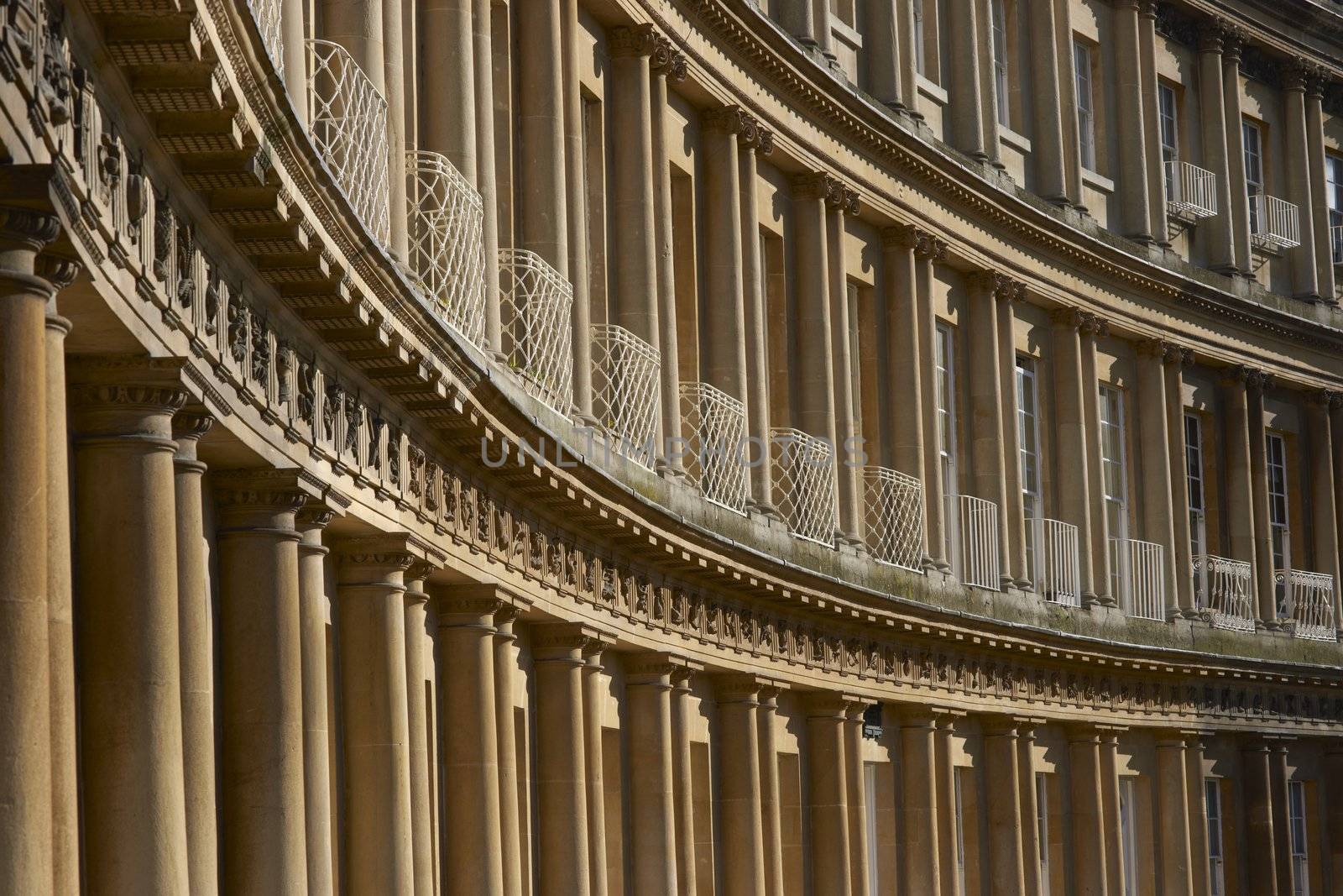 Curved terrace of Georgian Town houses in The Circus, Bath, England