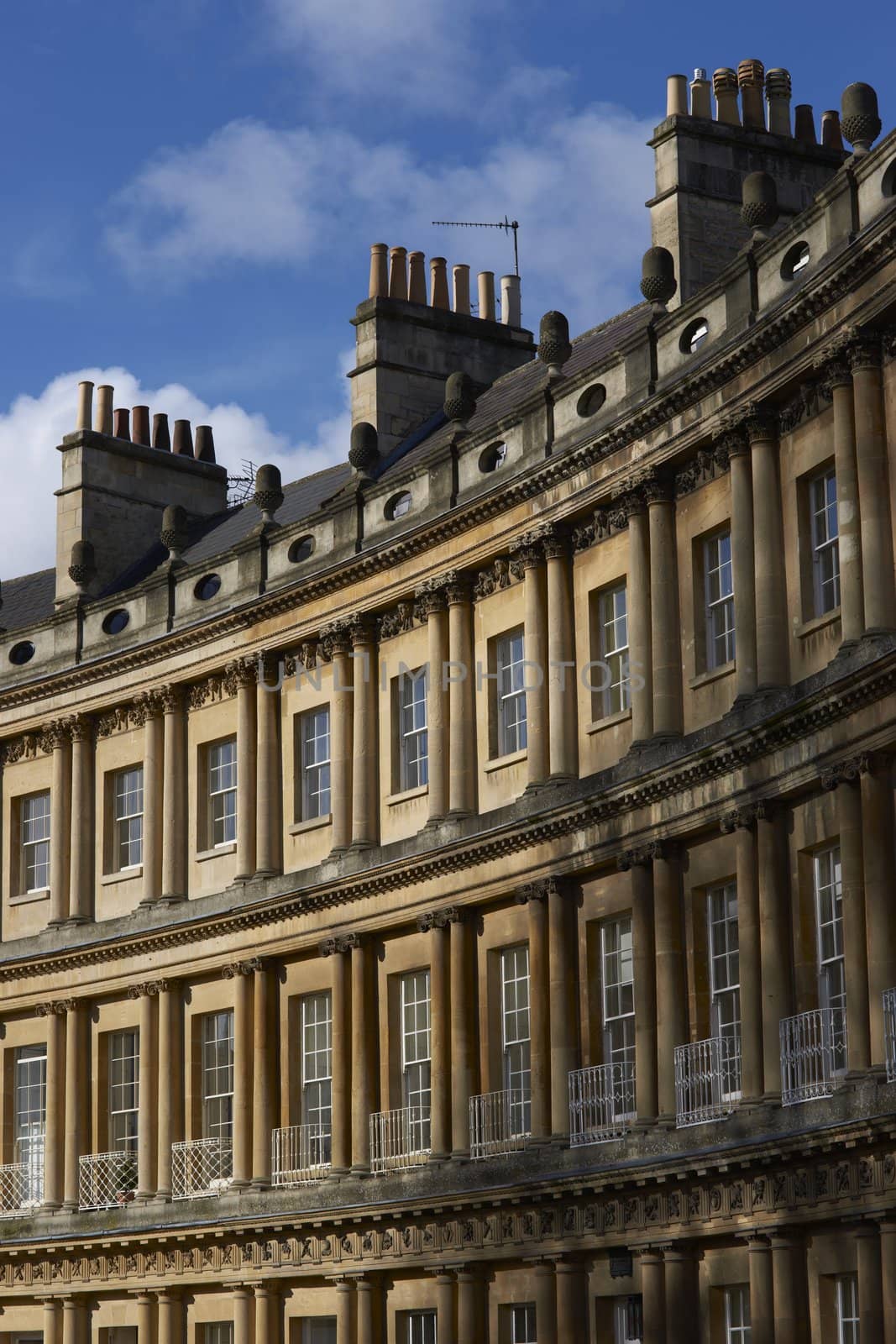 Curved terrace of Georgian Town houses in The Circus, Bath, England