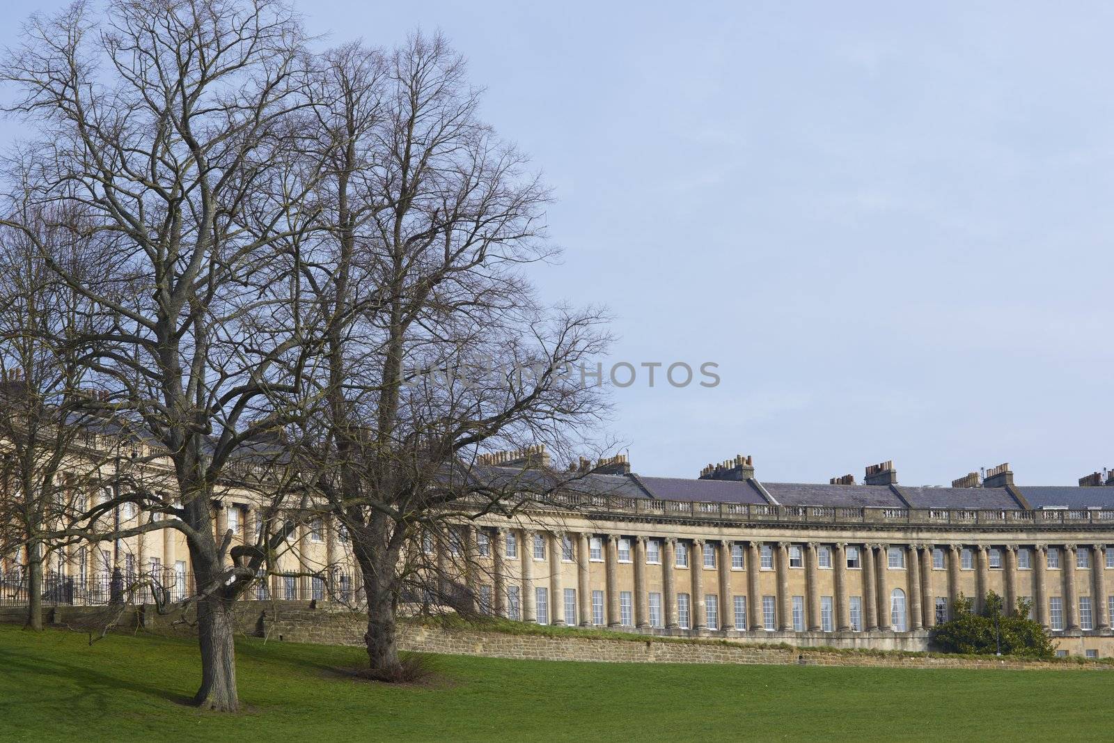 Royal Crescent. 18th century Georgian style building in Bath, England, United Kingdom