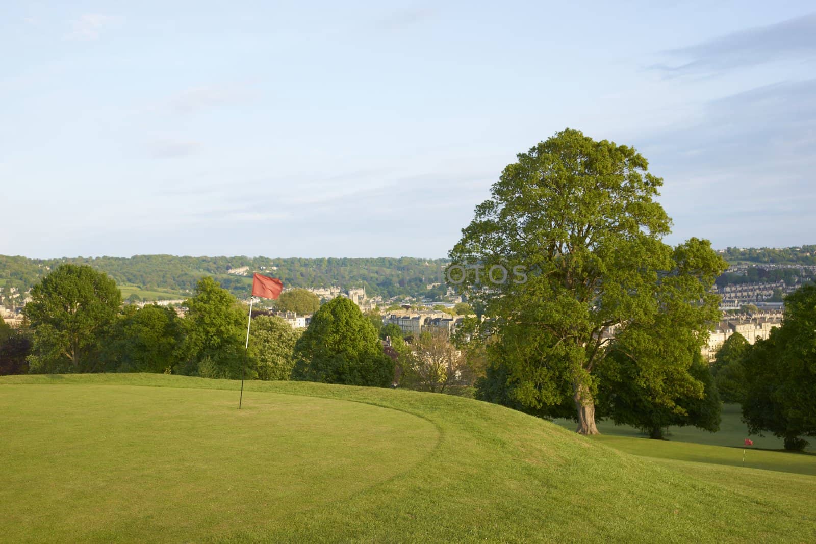 Golf course overlooking the historic city of Bath in Somerset, England