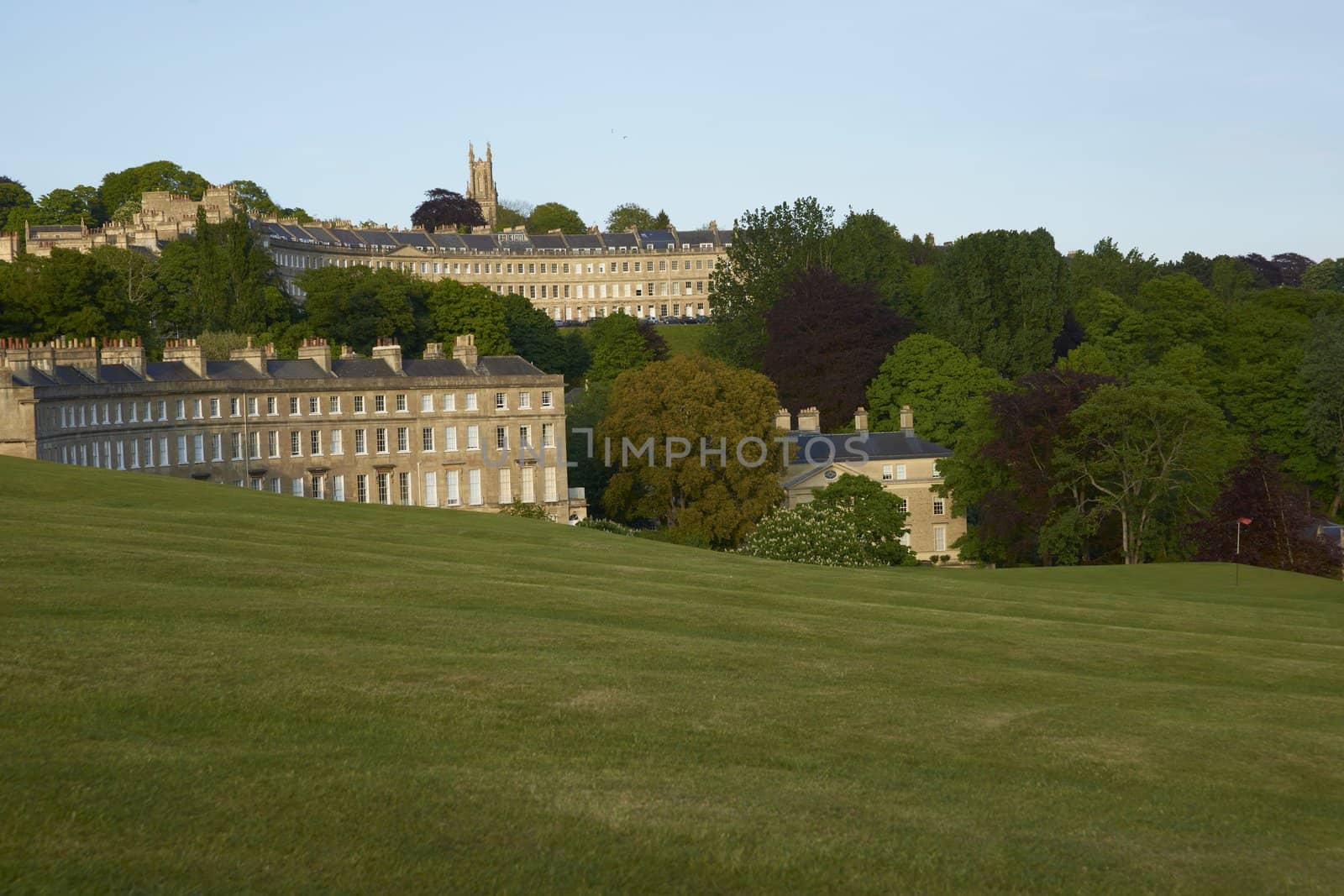 Golf course overlooking the historic city of Bath in Somerset, England