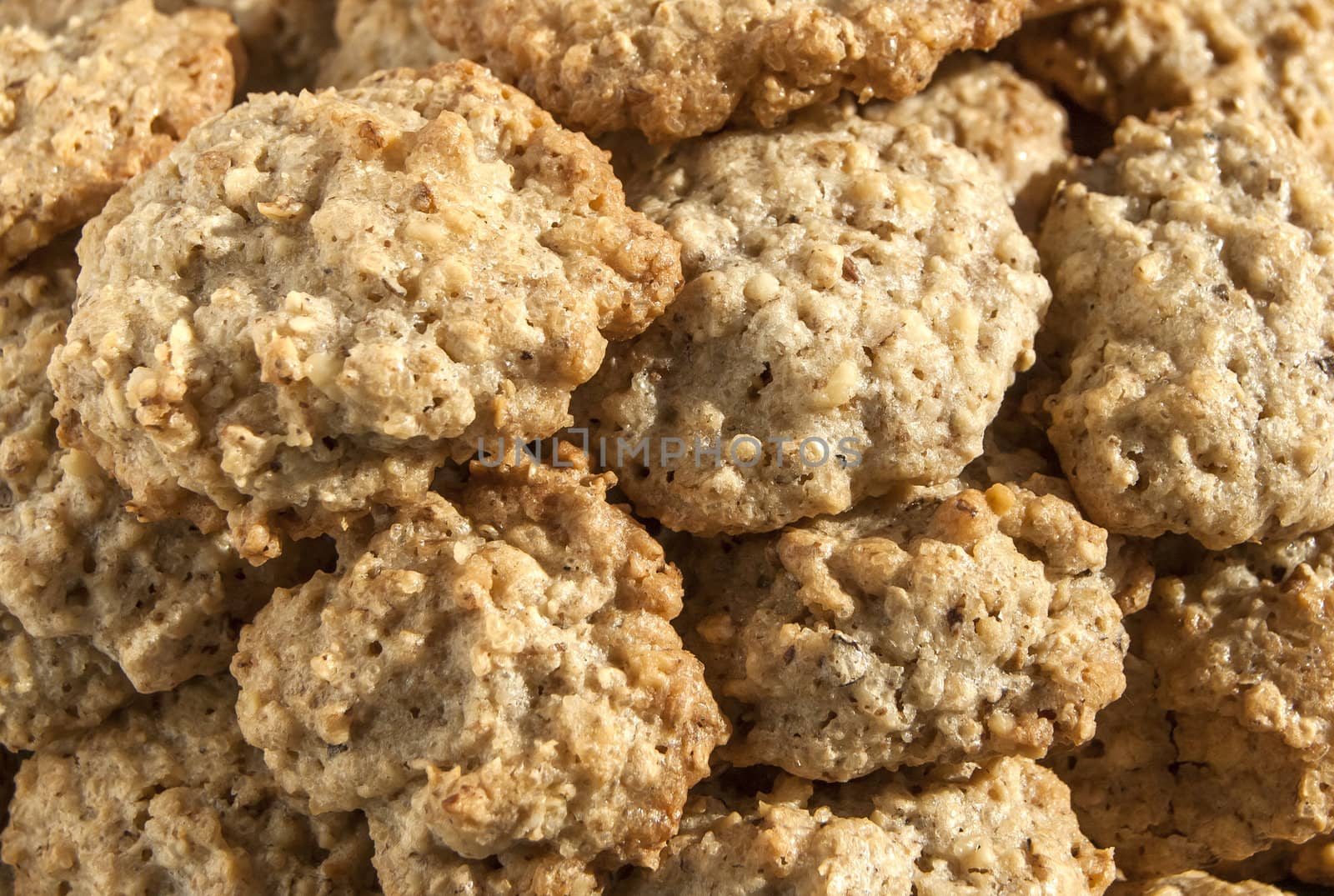 Homemade oatmeal cookies closeup detail  as background