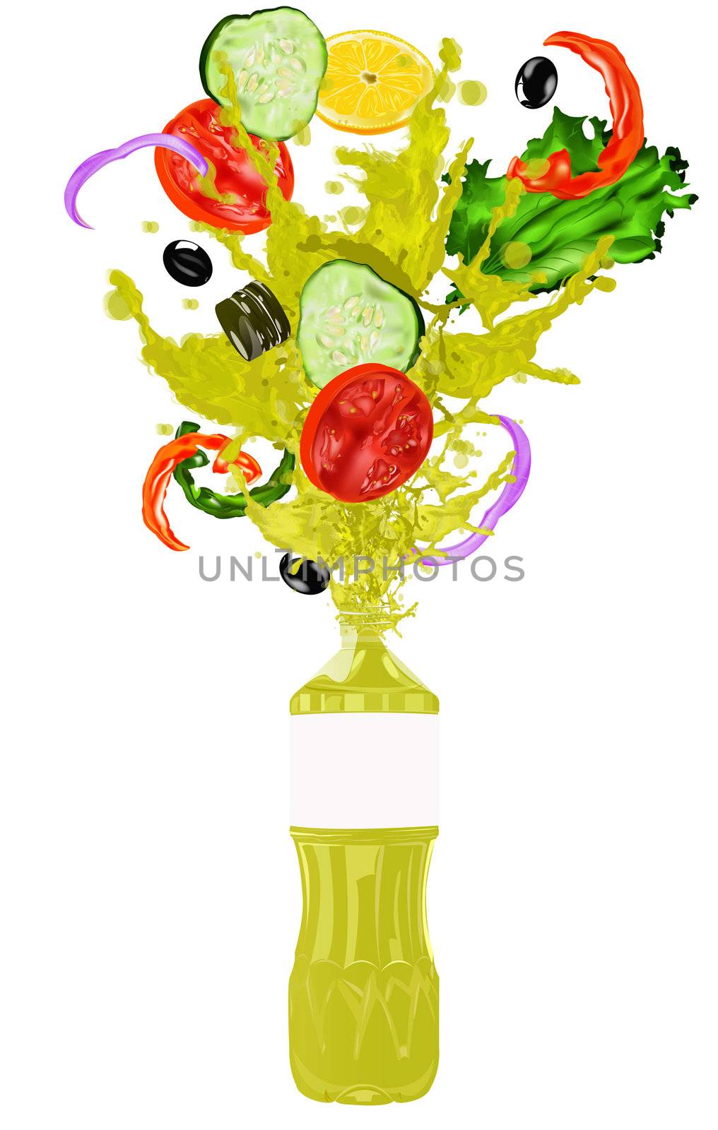 Fresh vegetarian vegetable salad and natural olive oil