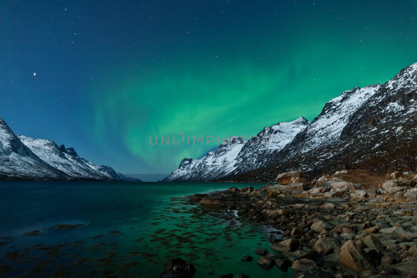 Northern Lights (Aurora Borealis) reflected with fjords by jamenpercy