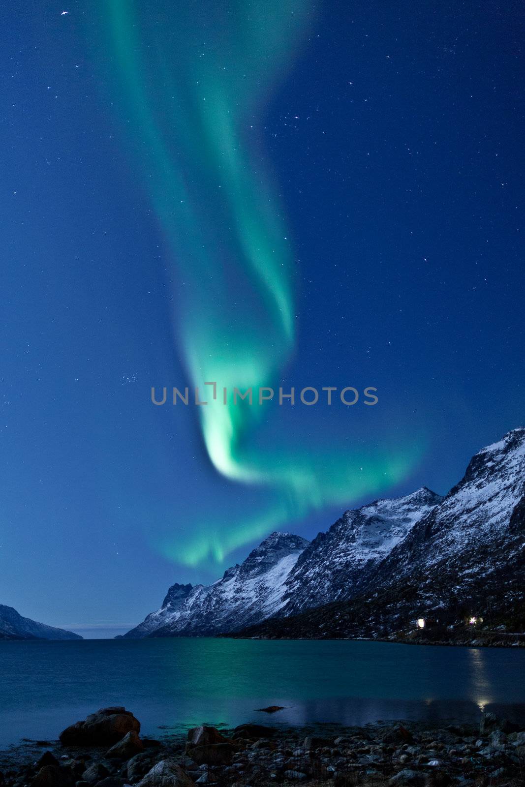 Northern Lights (Aurora Borealis) reflected with fjords by jamenpercy