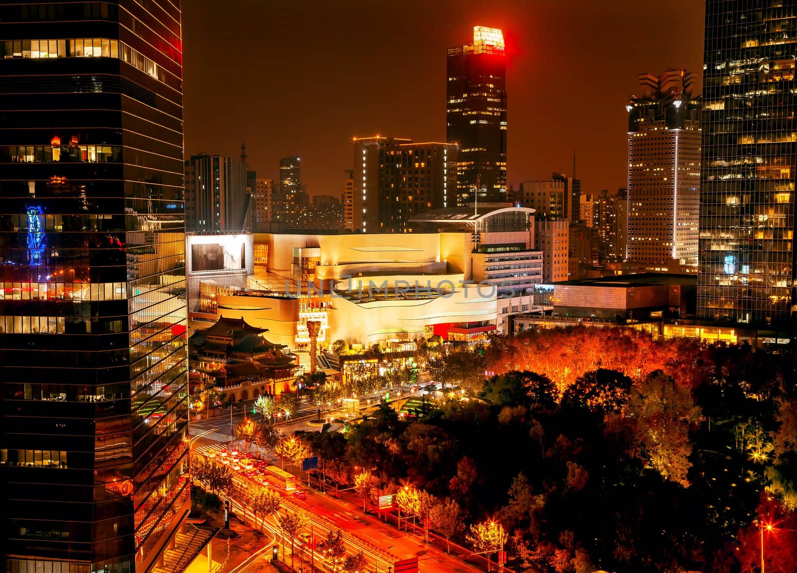 Jing An Temple Park Nanjing Street Buildings Shanghai China by bill_perry