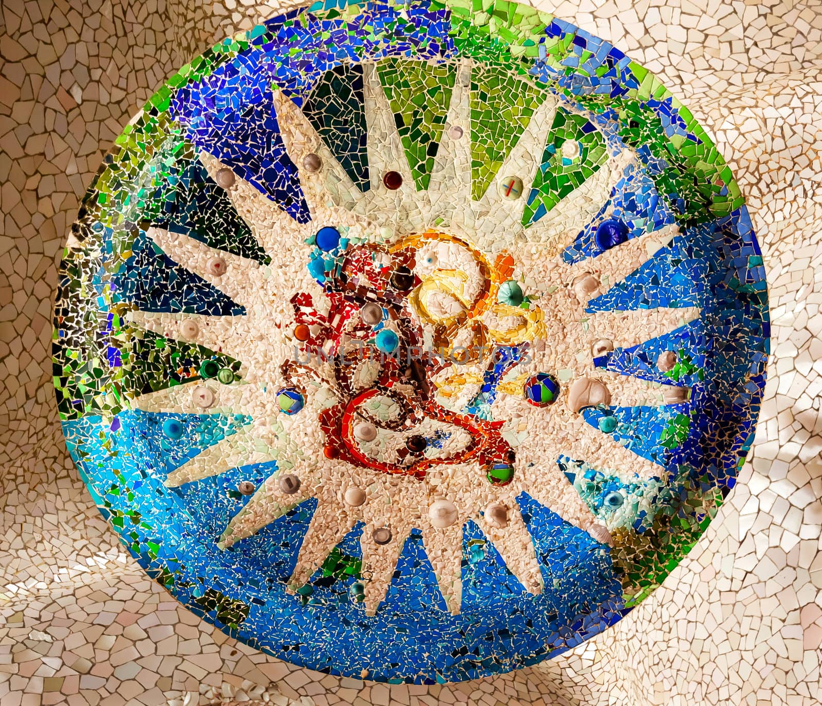 Antoni Gaudi Ceramic Mosaic Design, Guell Park, Barcelona, Catal by bill_perry