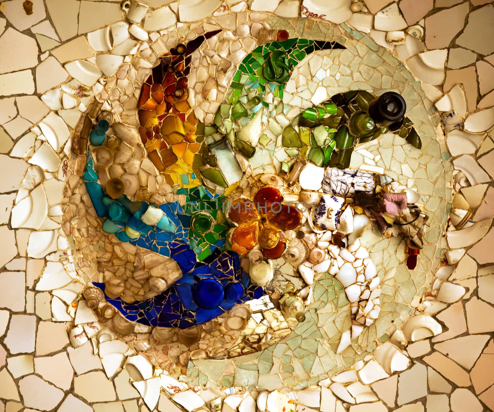 Antoni Gaudi Ceramic Mosaic Design, Guell Park, Barcelona, Catal by bill_perry