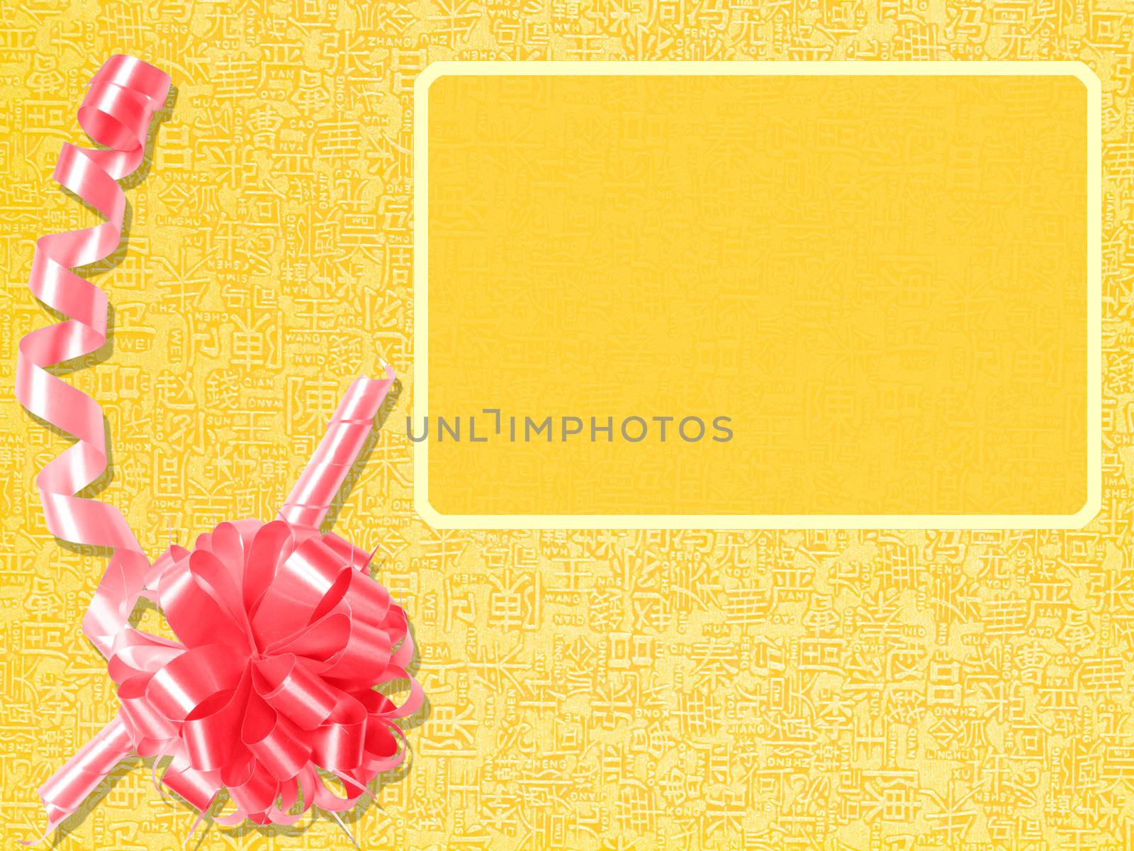 Chinese new year greeting card with golden chinese letter and ribbon