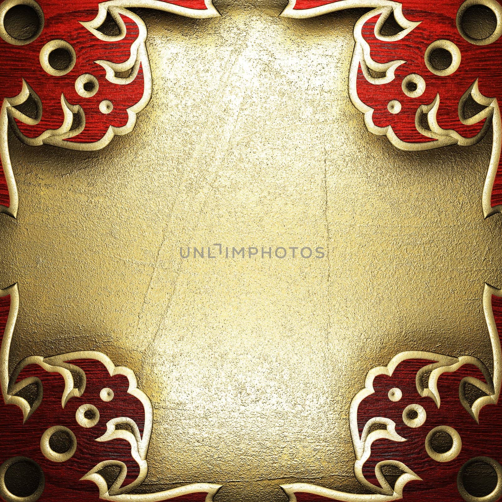 wood on golden wall made in 3D