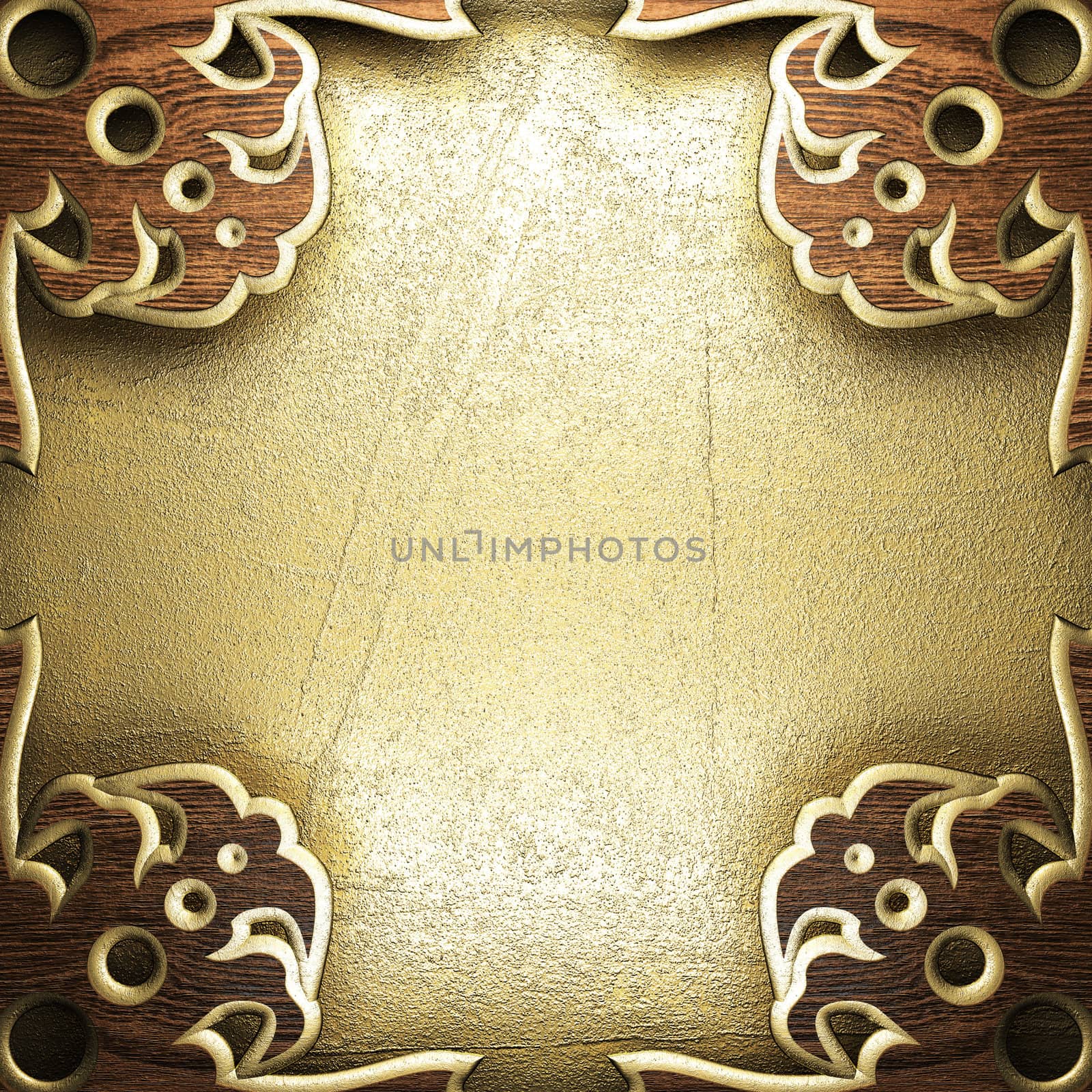 wood on golden wall made in 3D