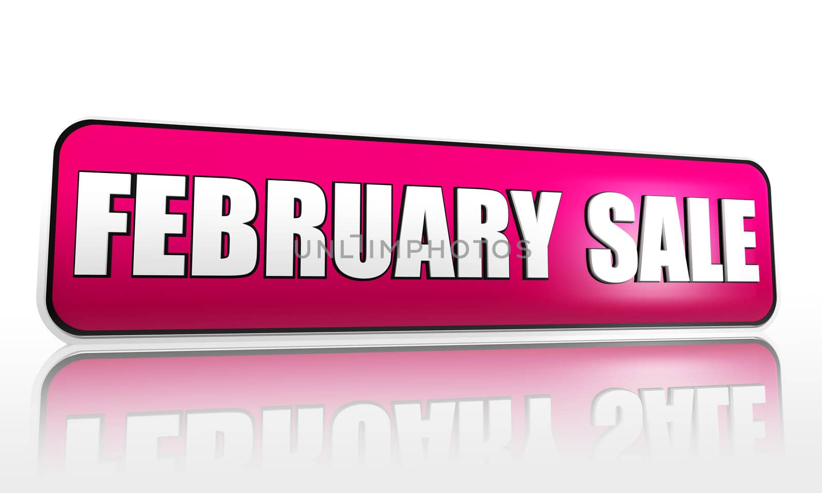 february sale - 3d purple banner with white text, button, business concept