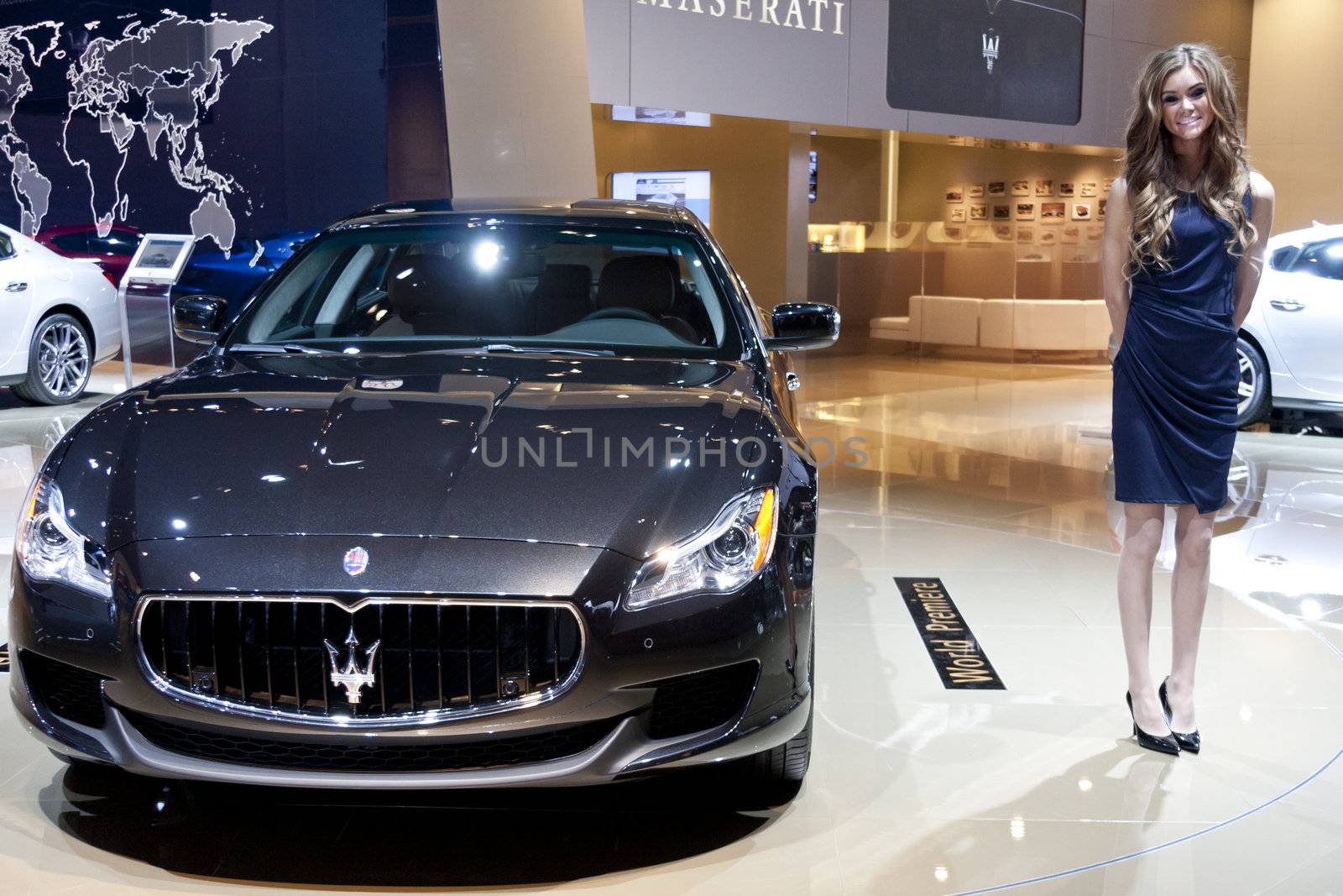 DETROIT - JANUARY 27 :The new 2013 Maserati Quattroporte at The North American International Auto Show January 27, 2013 in Detroit, Michigan. 