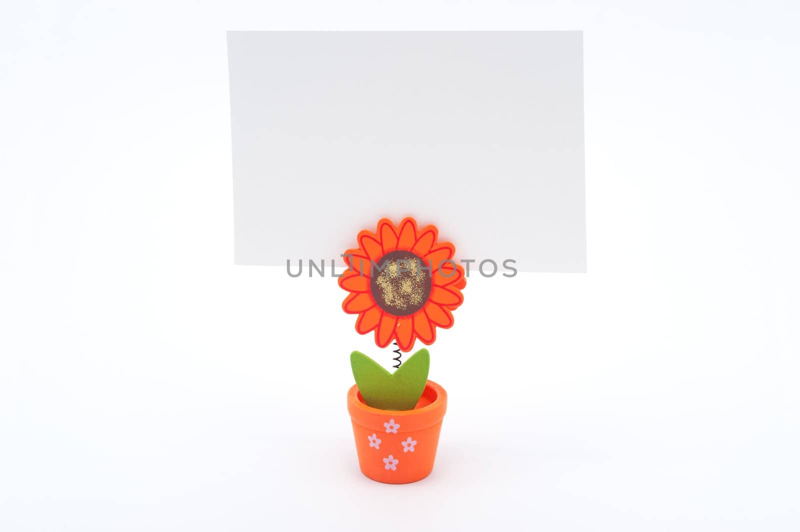 Blank white paper on sun flower pot clip