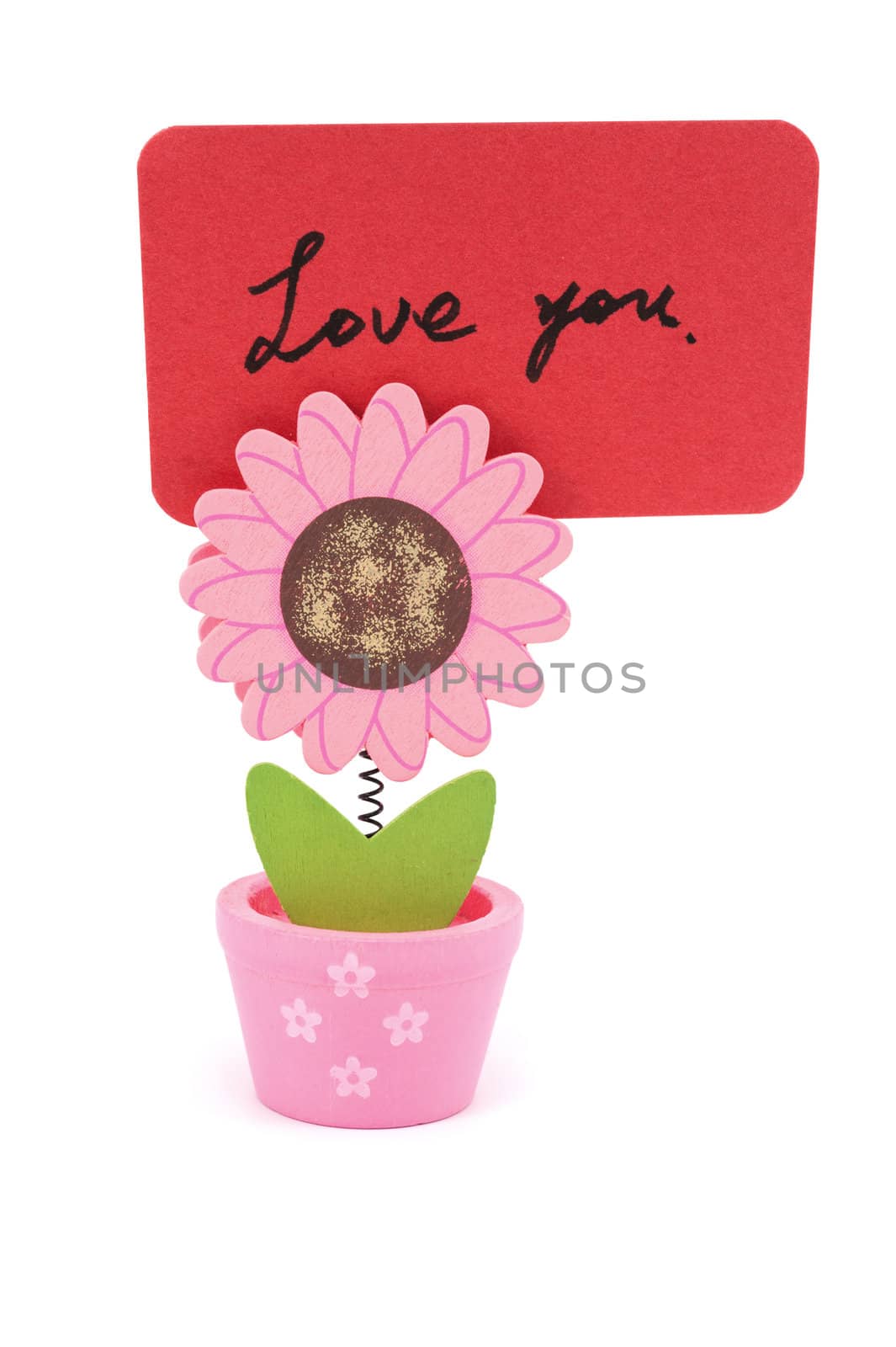 Love you words written on red paper of sun flower pot clip