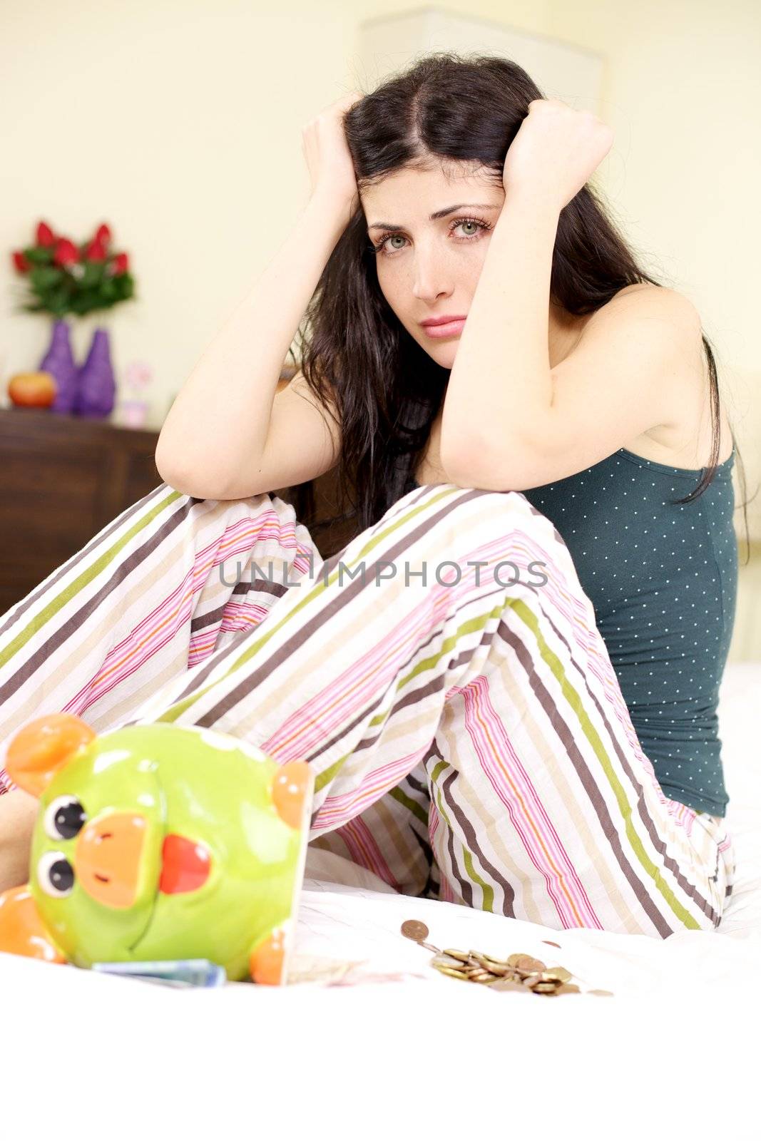 Woman without a job is depressed in economical depression crisis