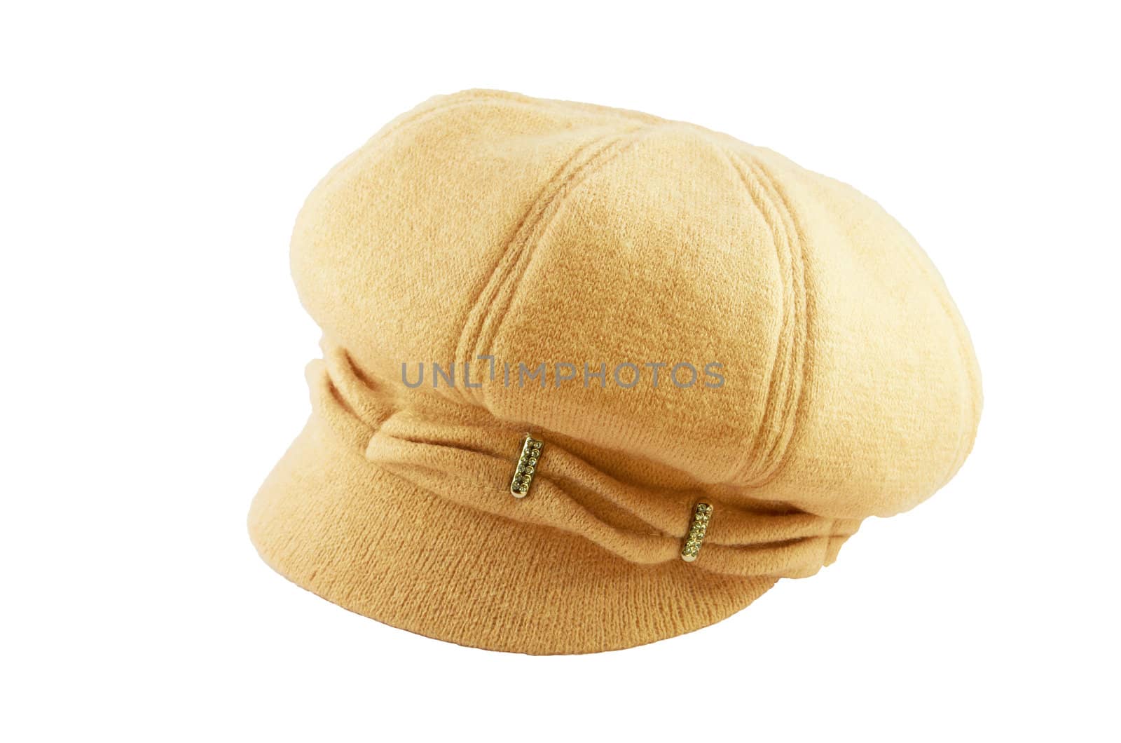 New women's hat light coffee color on a white background