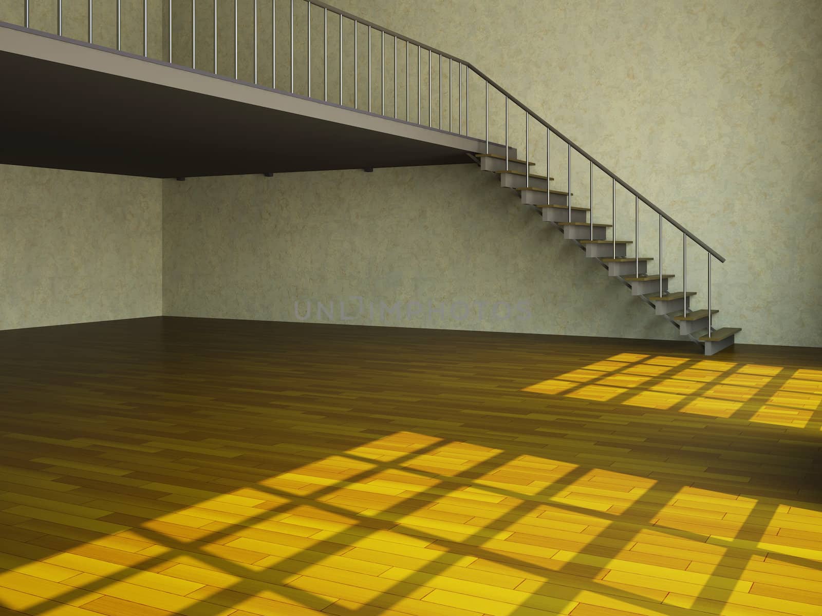 The loft with a ladder and the window