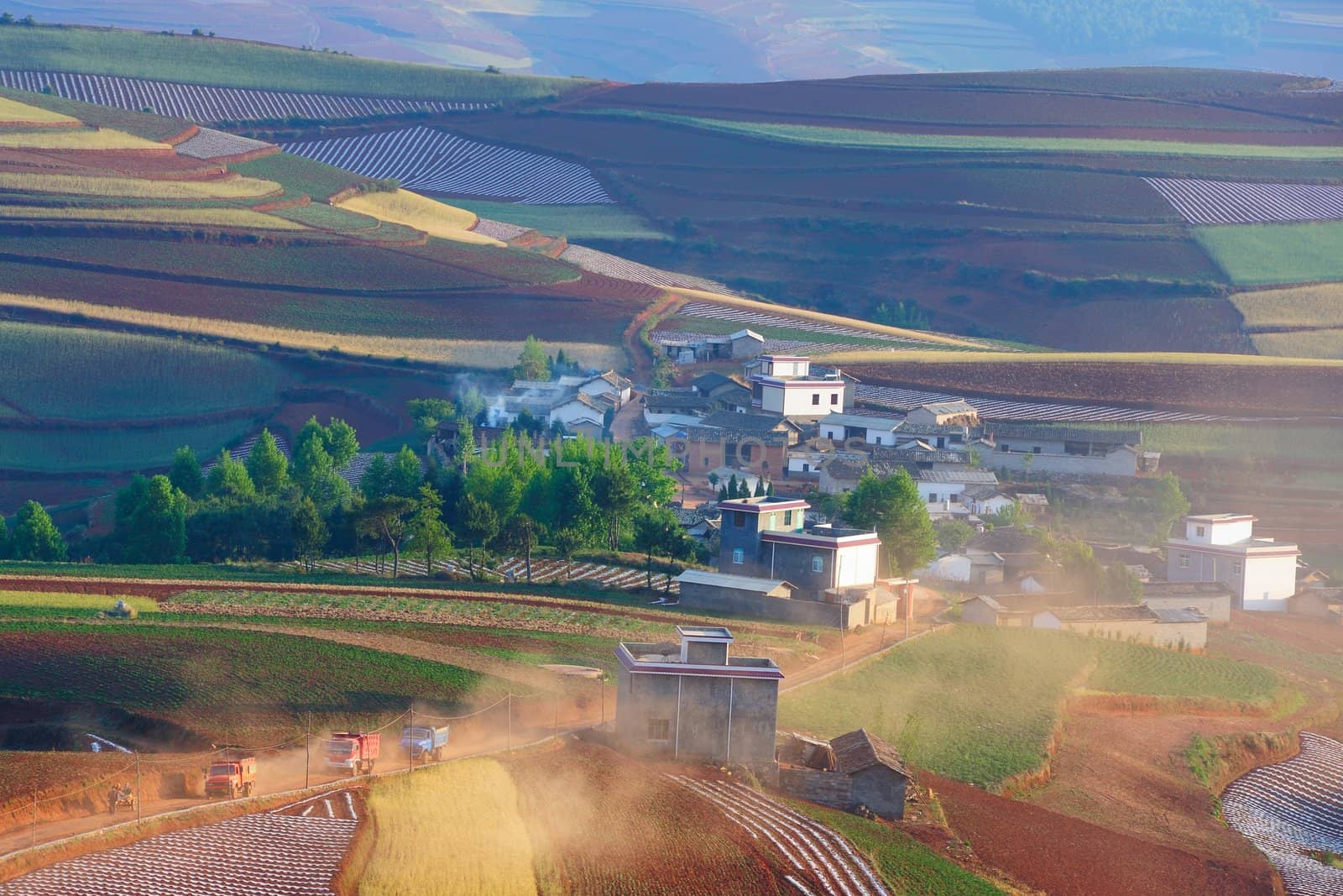 China rural landscape on colorful red land in Yunnan Province, southwest of China