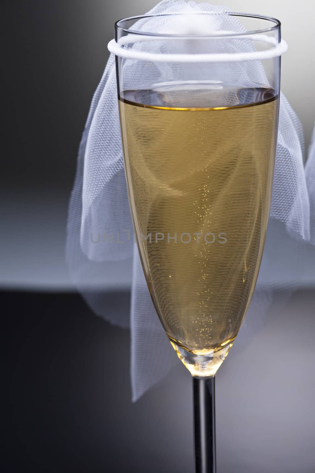 Champagne glass with conceptual heterosexual decoration