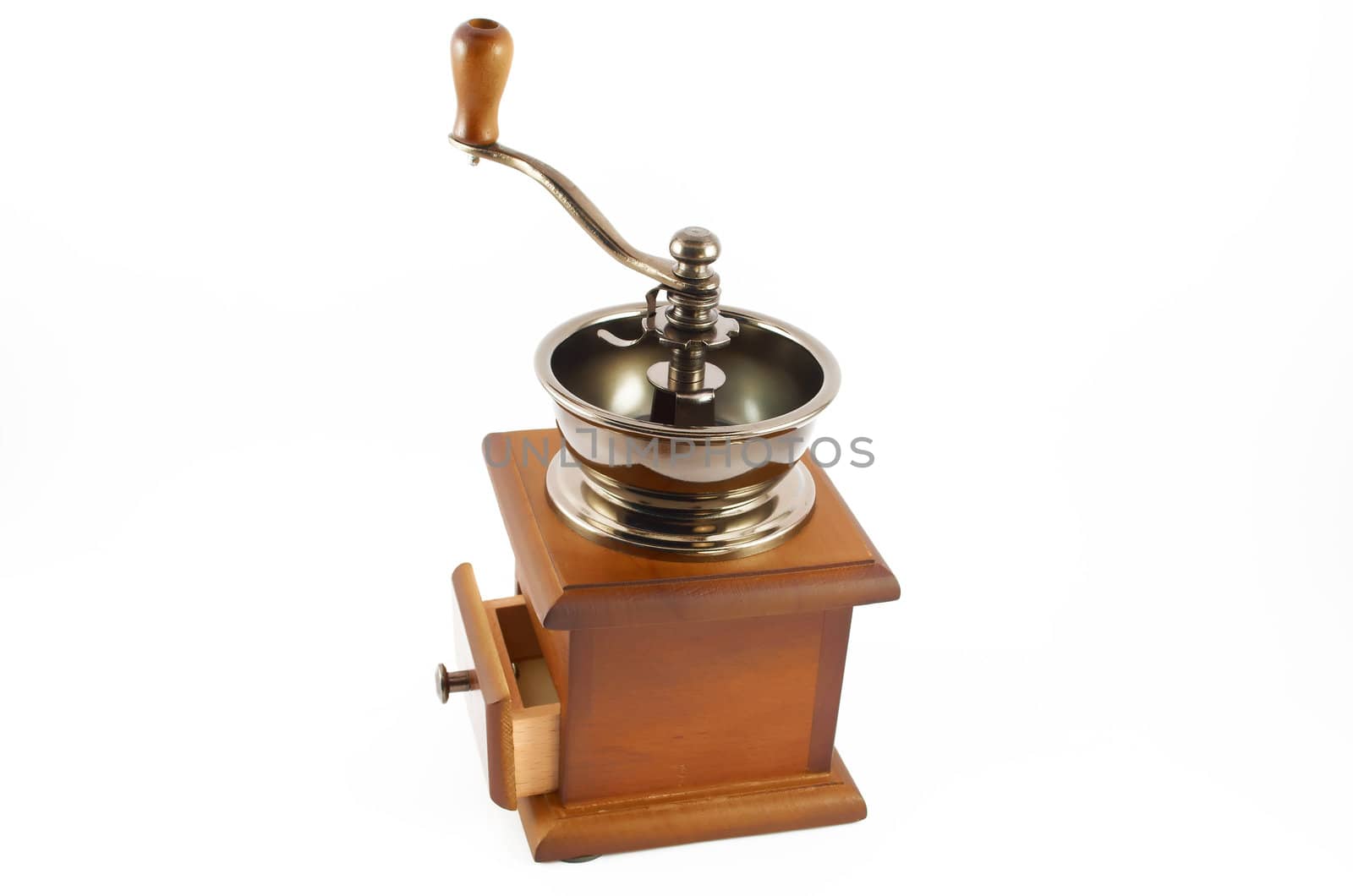 Manual coffee grinder on a white background of isolation