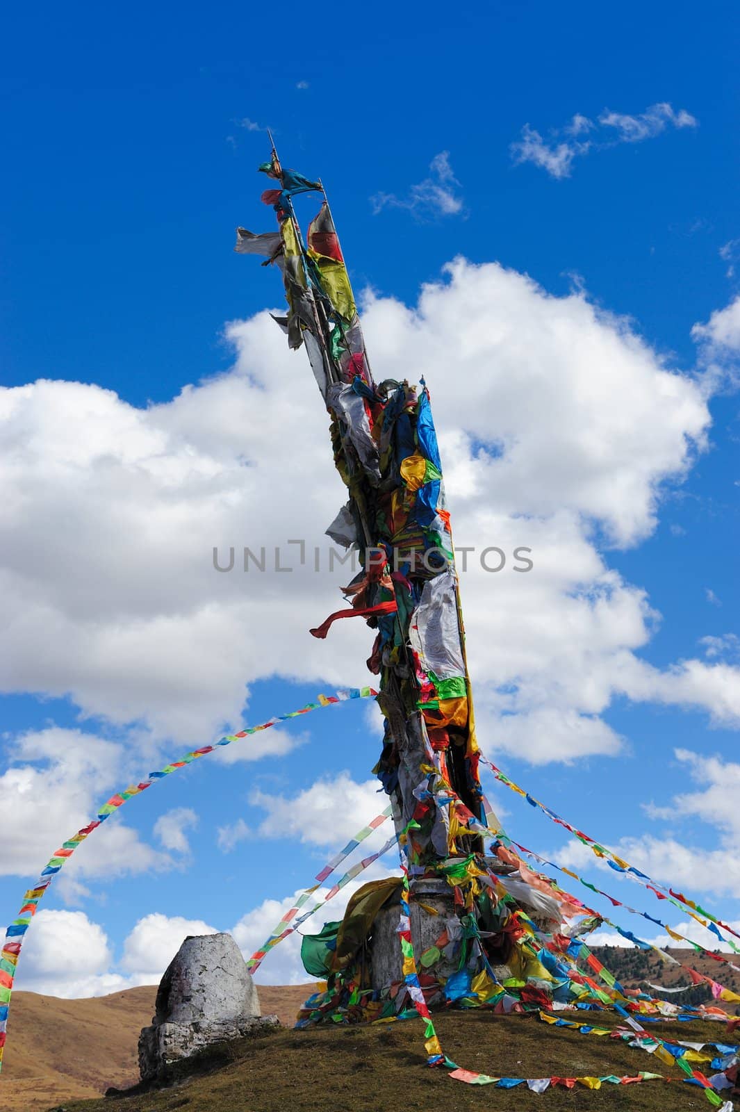 Tibetan Prayer flags under blue sky