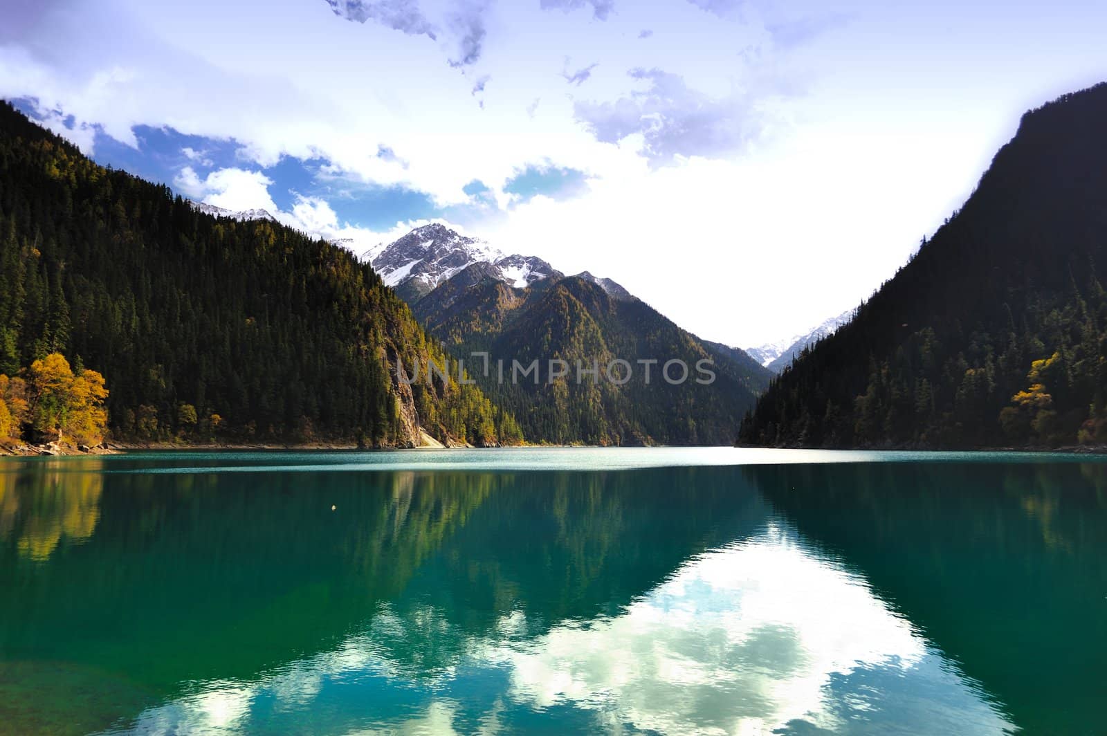 Landscape of forest and lake in China Jiuzhaigou by raywoo