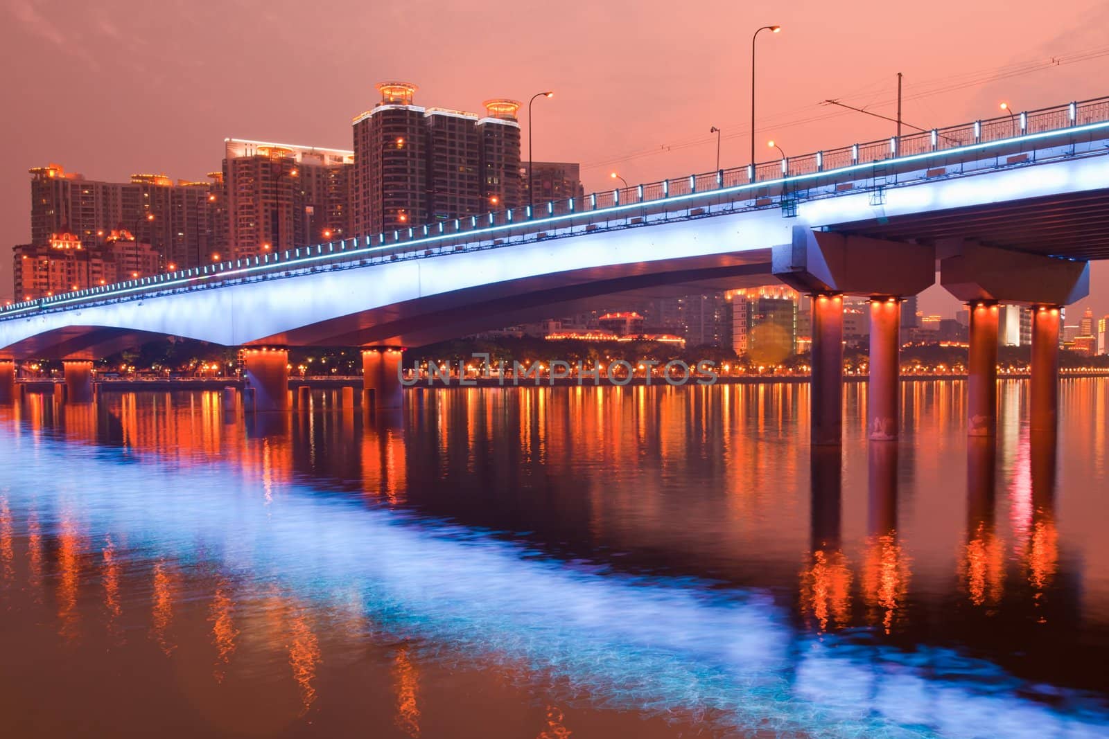 Night scene of a modern bridge,photo taken in Guangzhou city, Guangdong province, China