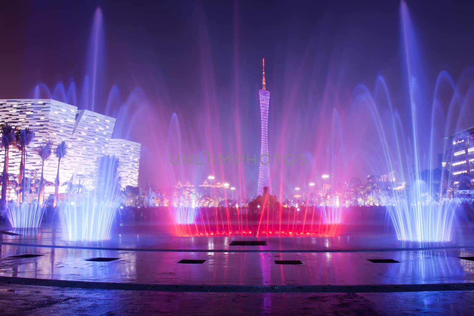 Fountain in Guangzhou Flower City Plaza, located in Zhujiang New Town,, Guangzhou city, Guangdong province of China